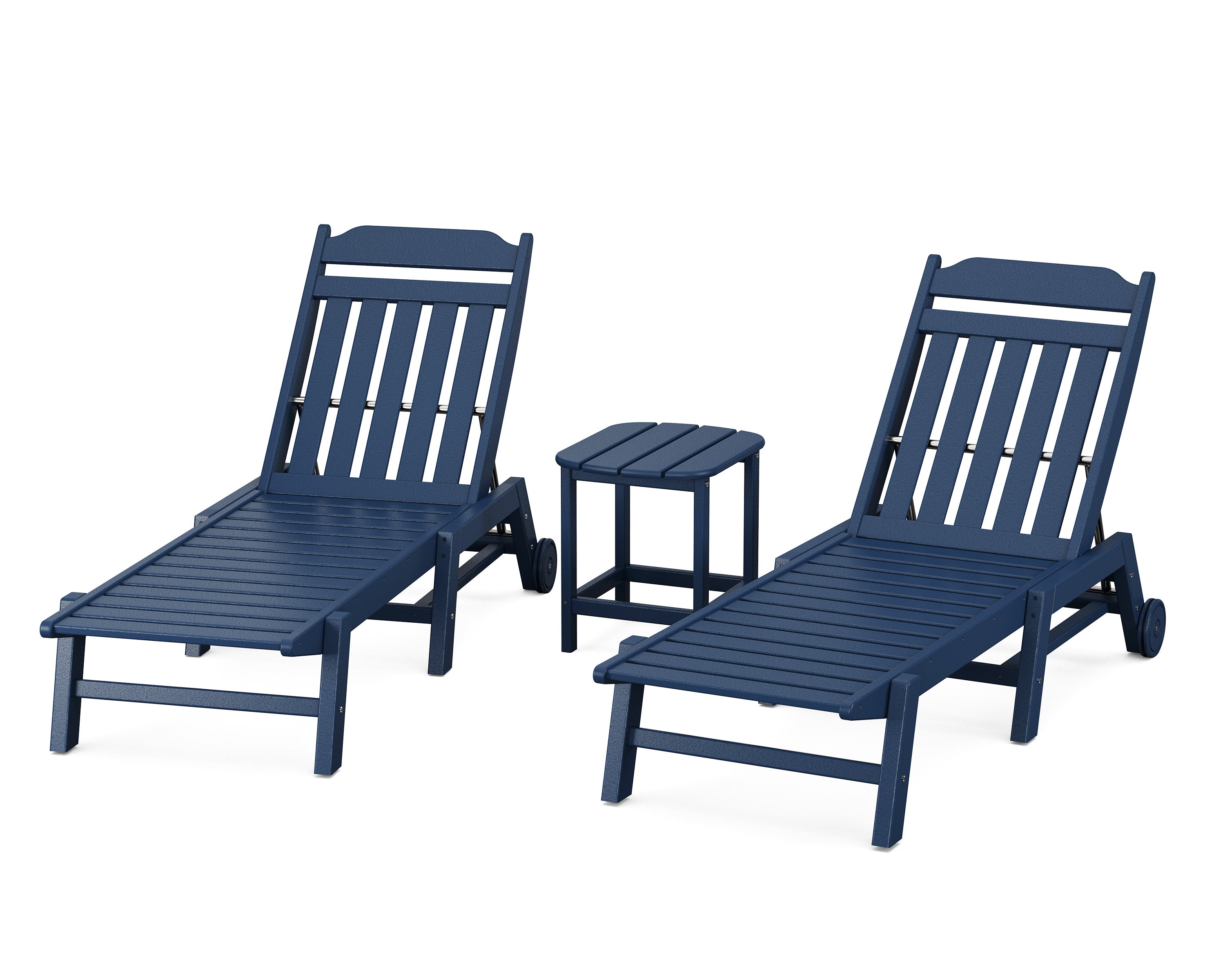 Cottage 3-Piece Chaise Set with Wheels in Navy