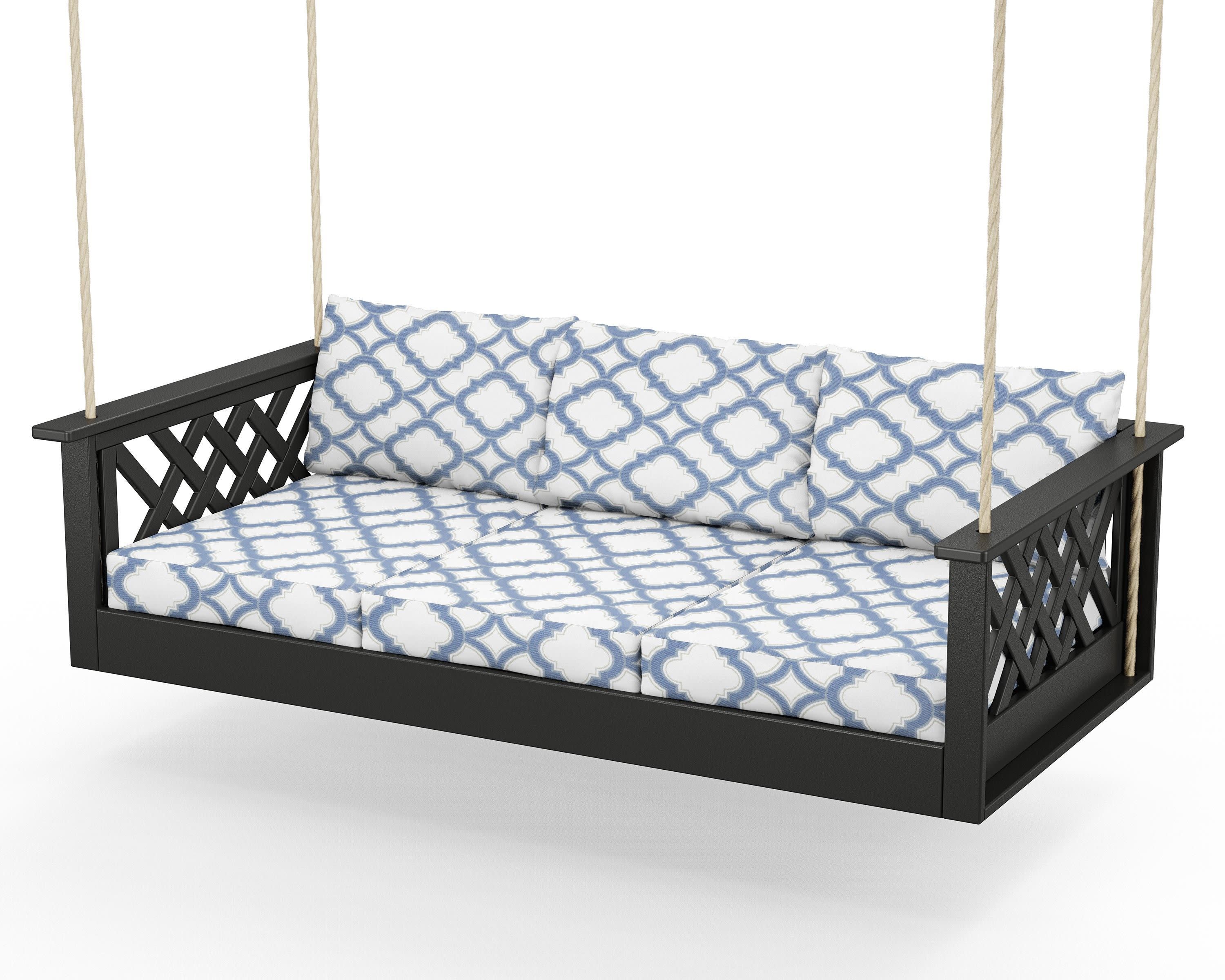 Wovendale Daybed Swing in Black / Trellis Sky Blue