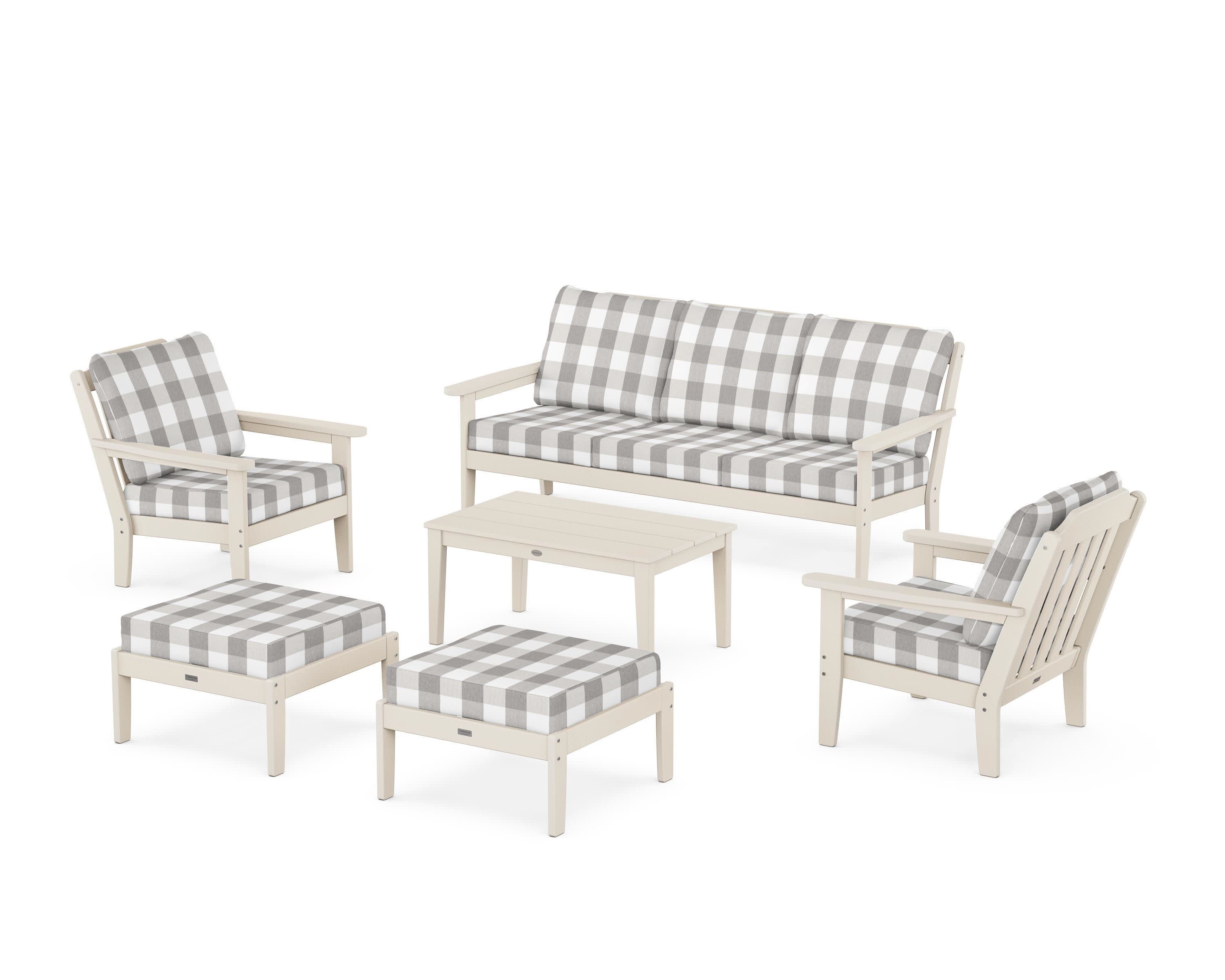 Cottage 6-Piece Lounge Sofa Set in Sand / Buffalo Plaid Grey Mist