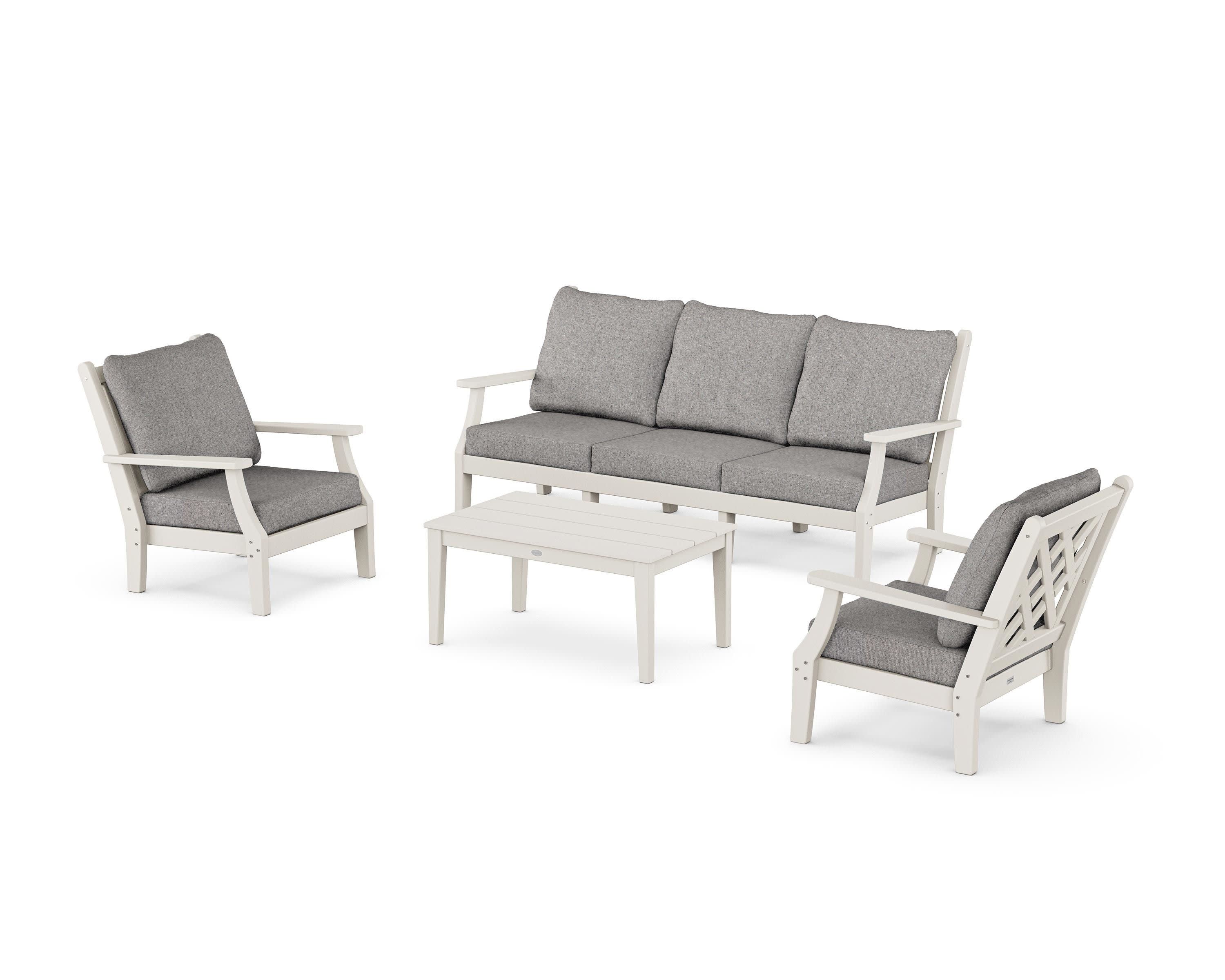 Wovendale 4-Piece Deep Seating Set with Sofa in Sand / Grey Mist