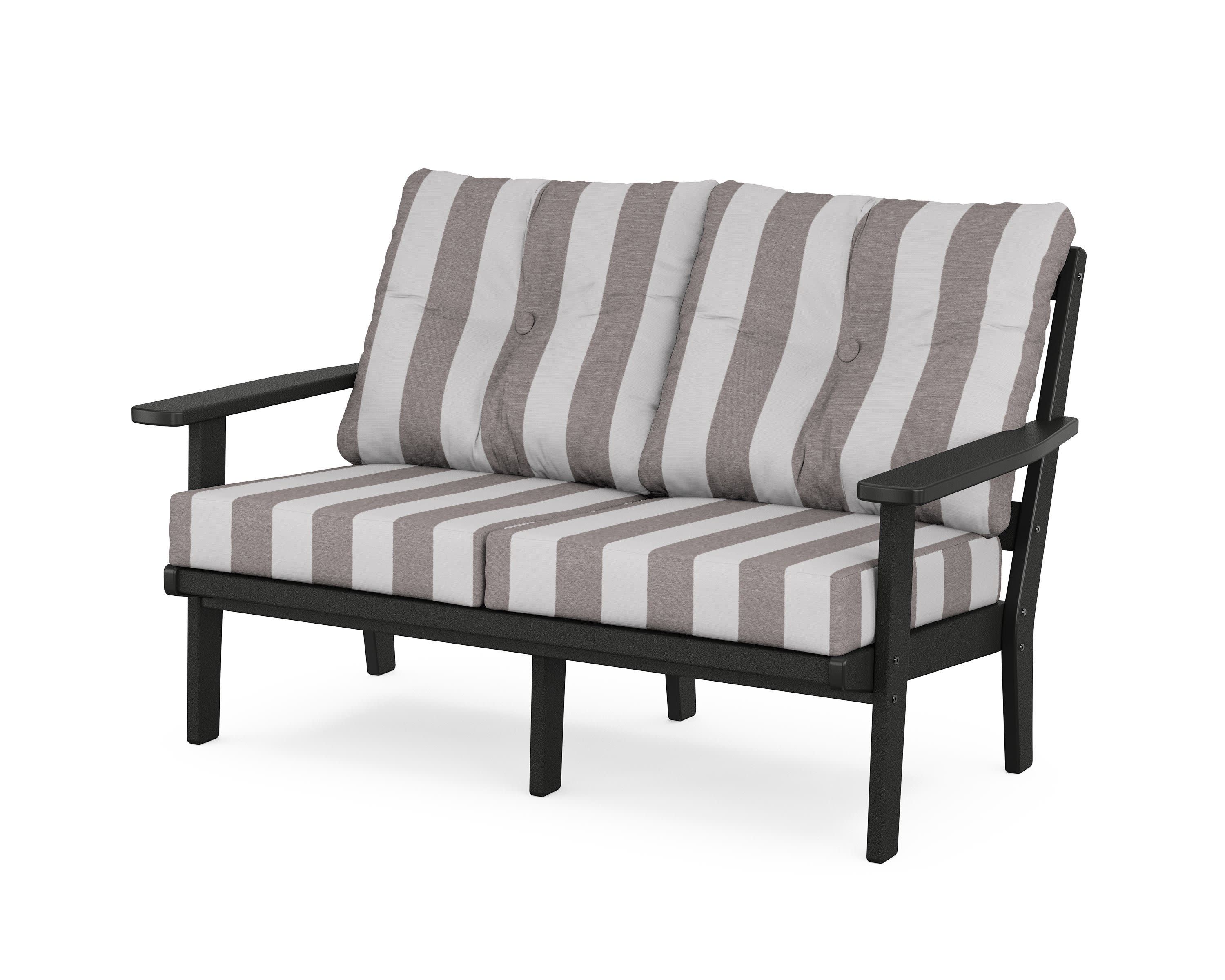 Prairie Deep SeatingLoveseat in Black / Cabana Stripe Grey Mist
