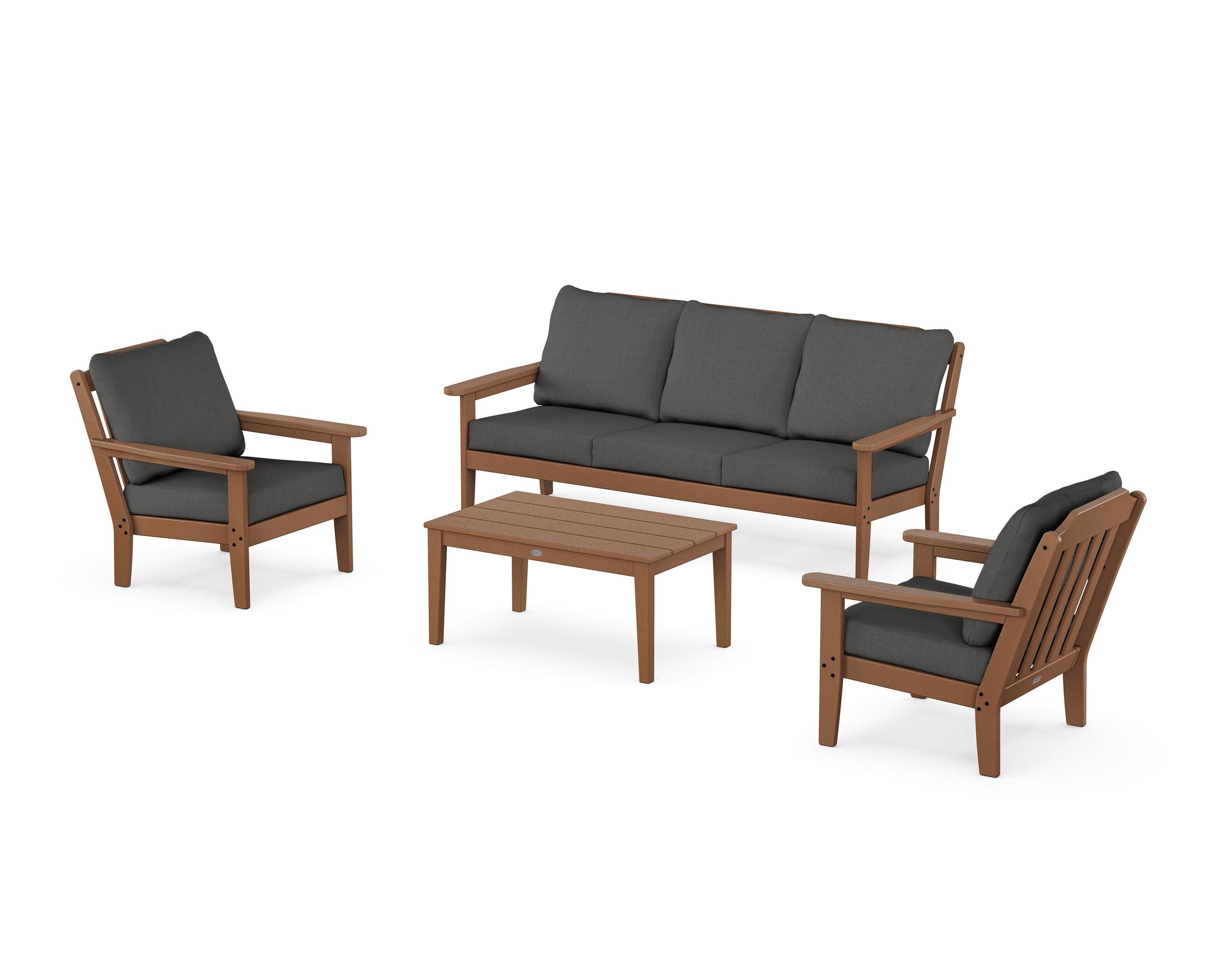 Cottage 4-Piece Deep Seating Set with Sofa in Teak / Spectrum Carbon