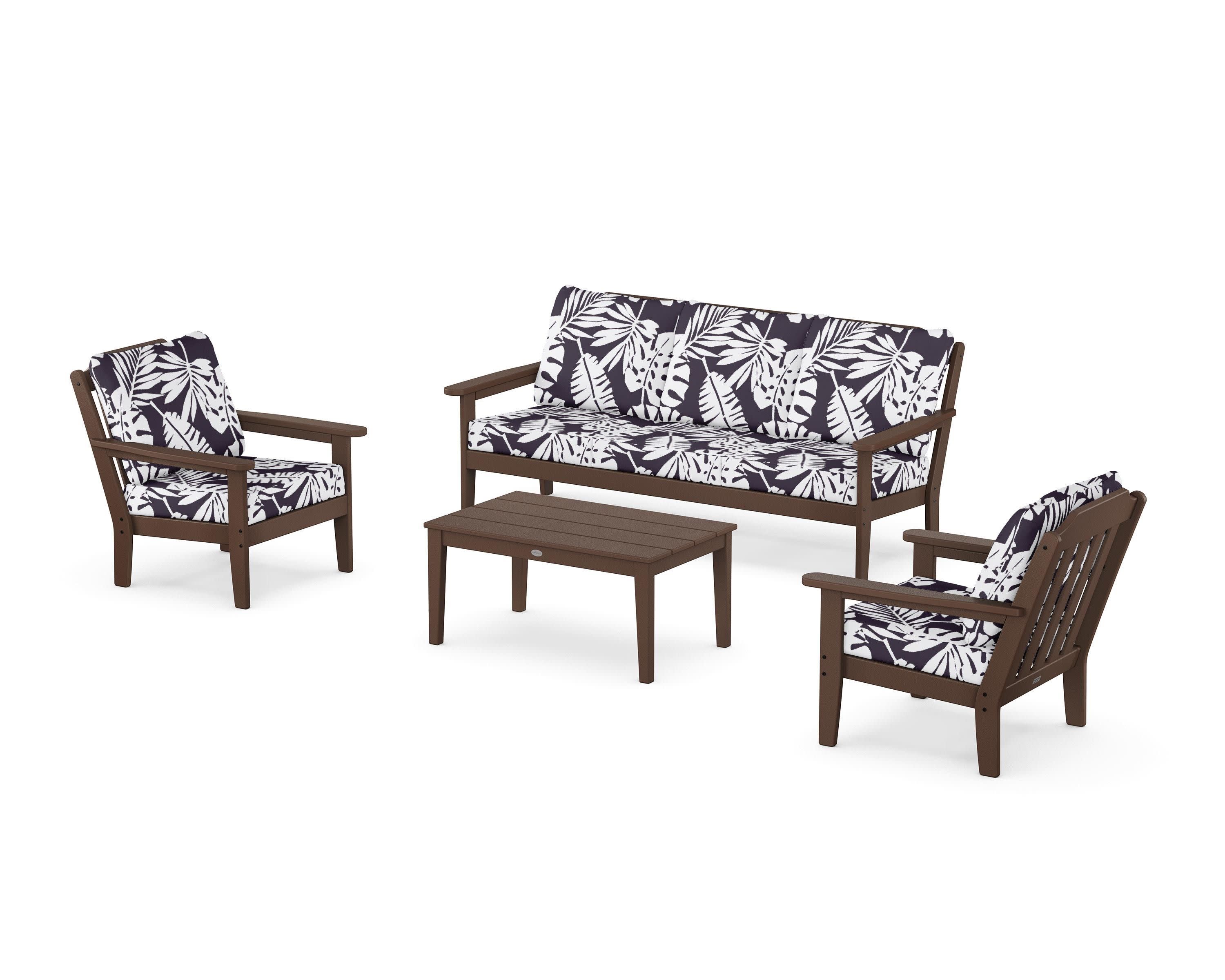 Cottage 4-Piece Deep Seating Set with Sofa in Mahogany / Leaf Navy