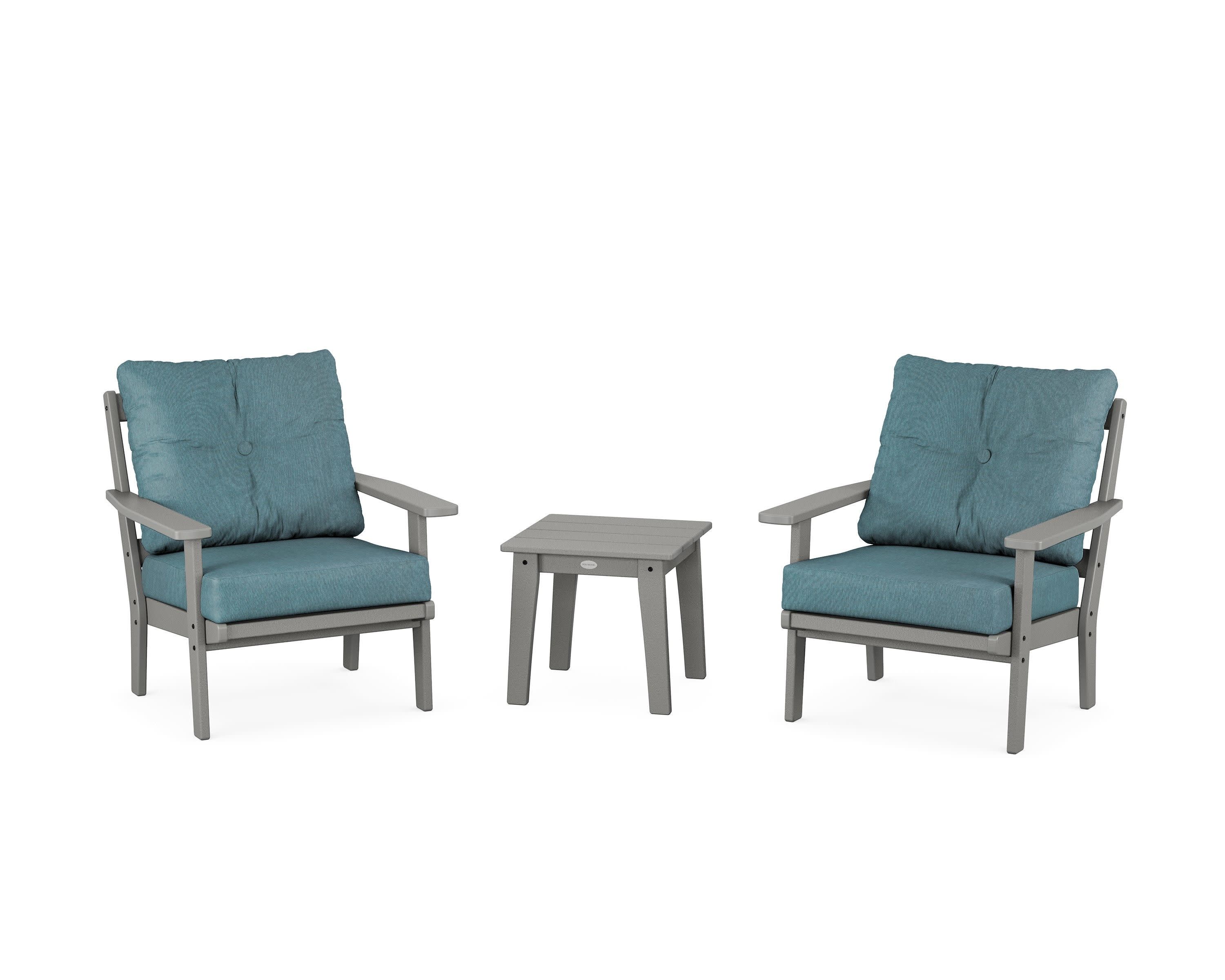 Prairie 3-Piece Deep Seating Set in Slate Grey / Ocean Teal