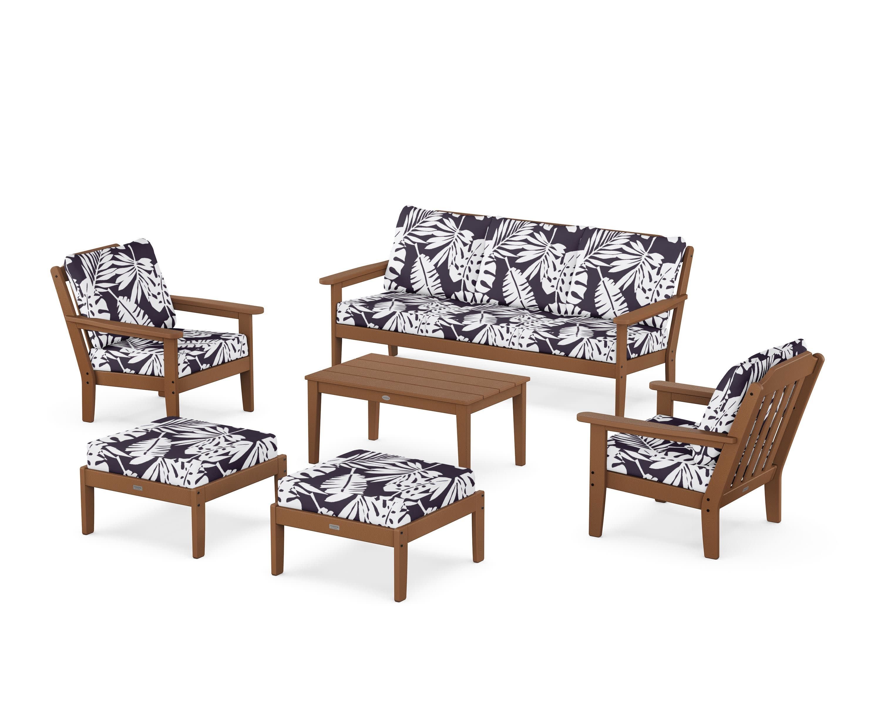 Cottage 6-Piece Lounge Sofa Set in Teak / Leaf Navy