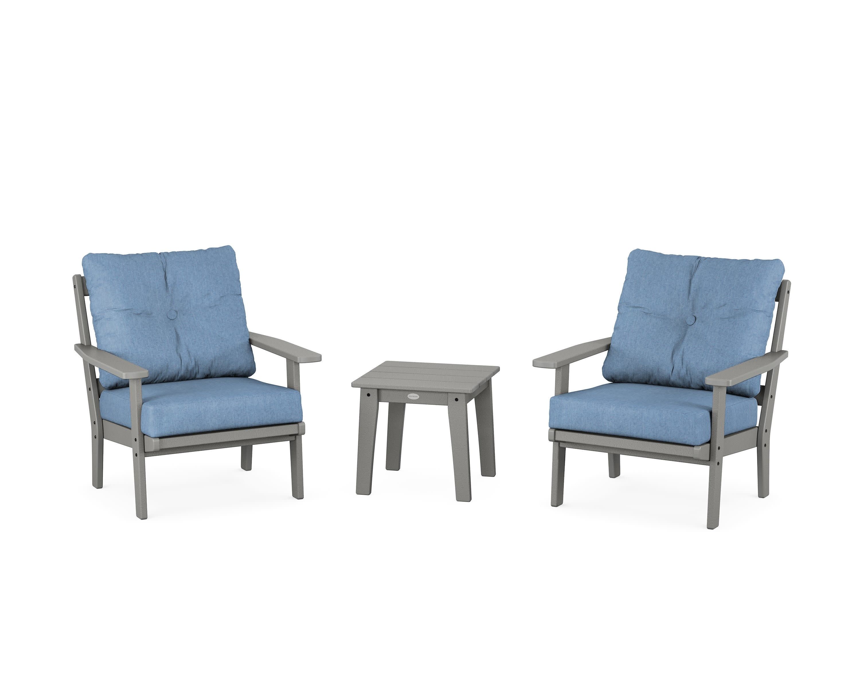 Prairie 3-Piece Deep Seating Set in Slate Grey / Sky Blue