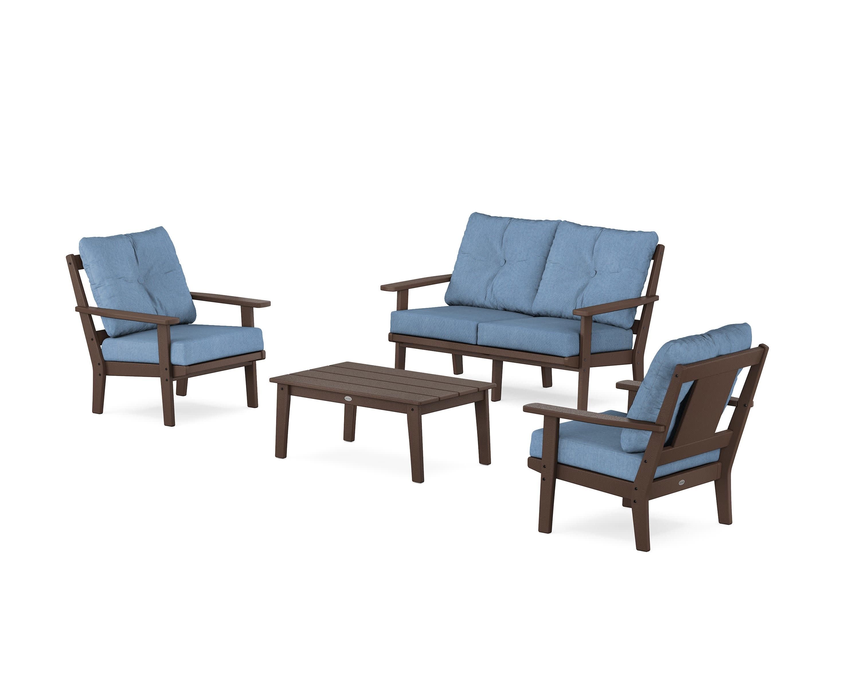 Prairie 4-Piece Deep Seating Set with Loveseat in Mahogany / Sky Blue