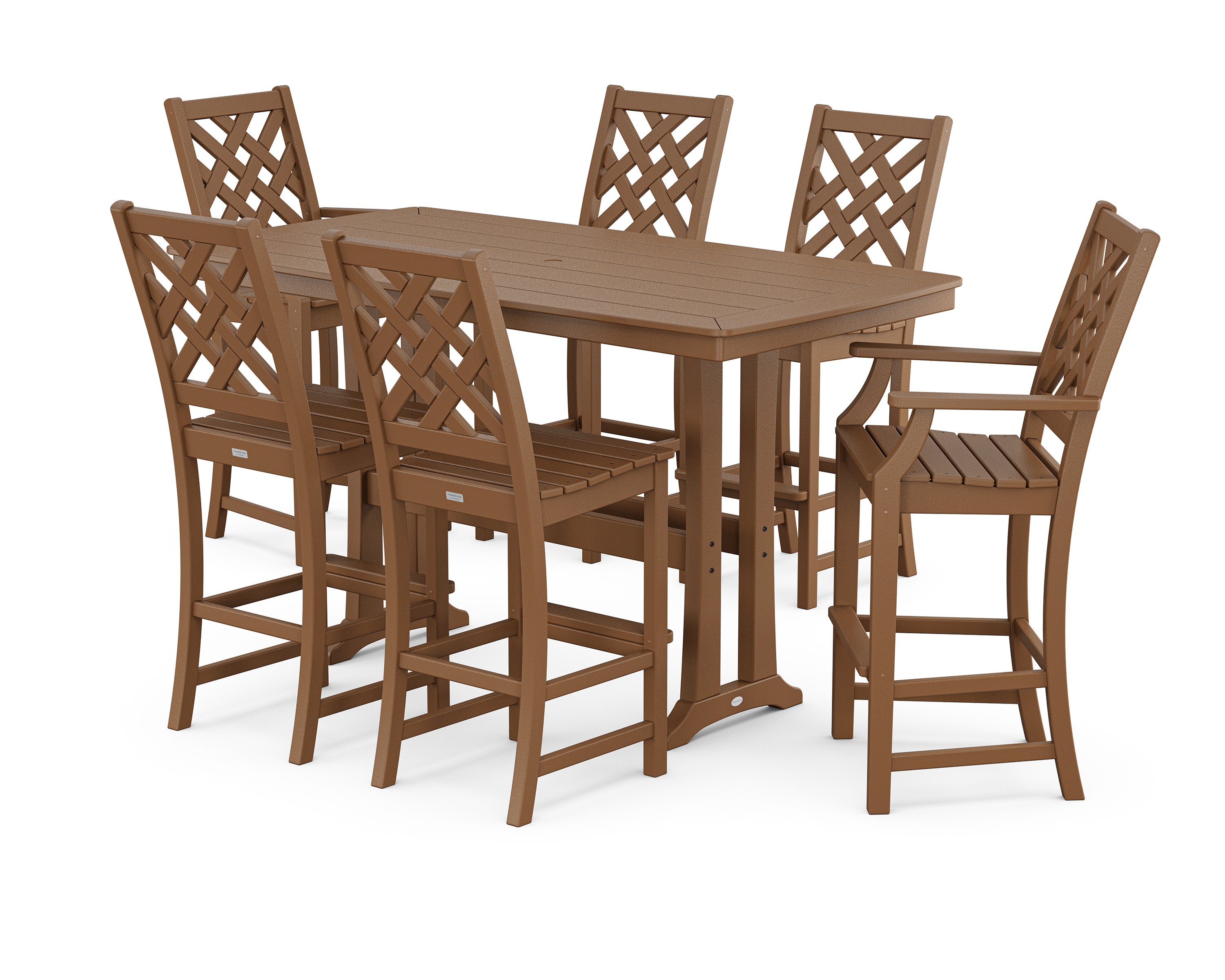 Wovendale 7-Piece Bar Set with Trestle Legs in Teak