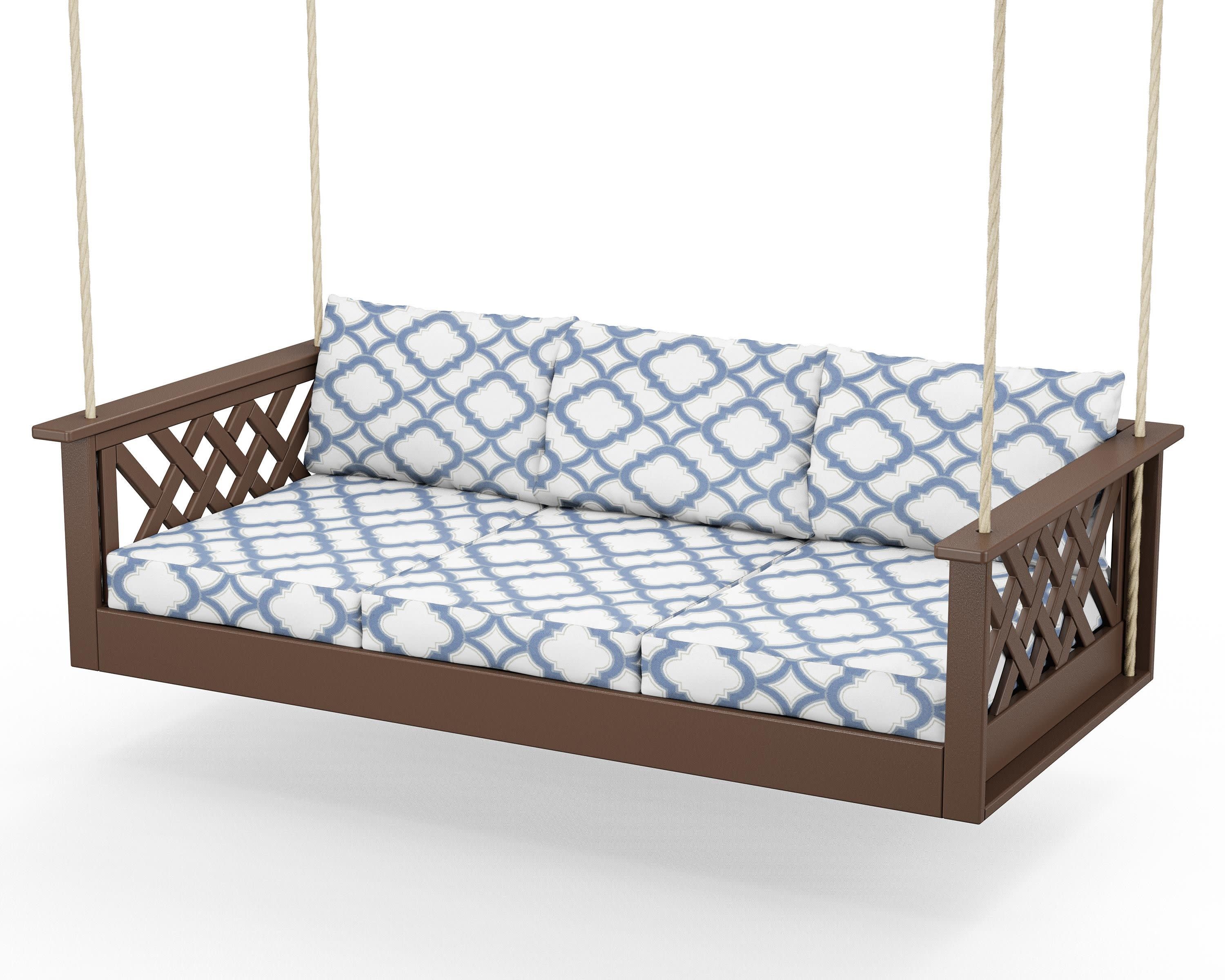 Wovendale Daybed Swing in Mahogany / Trellis Sky Blue