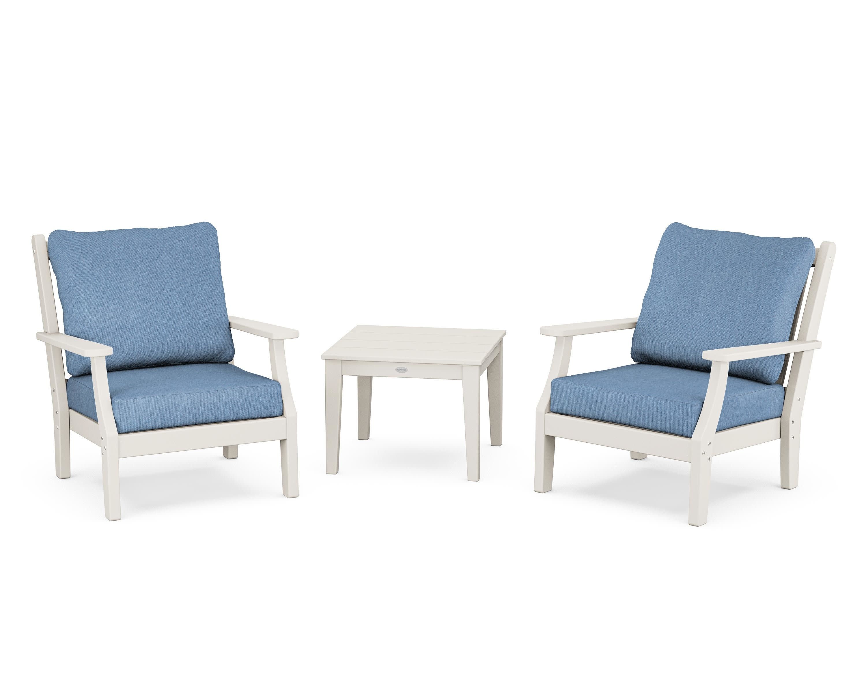 Wovendale 3-Piece Deep Seating Set in Sand / Sky Blue