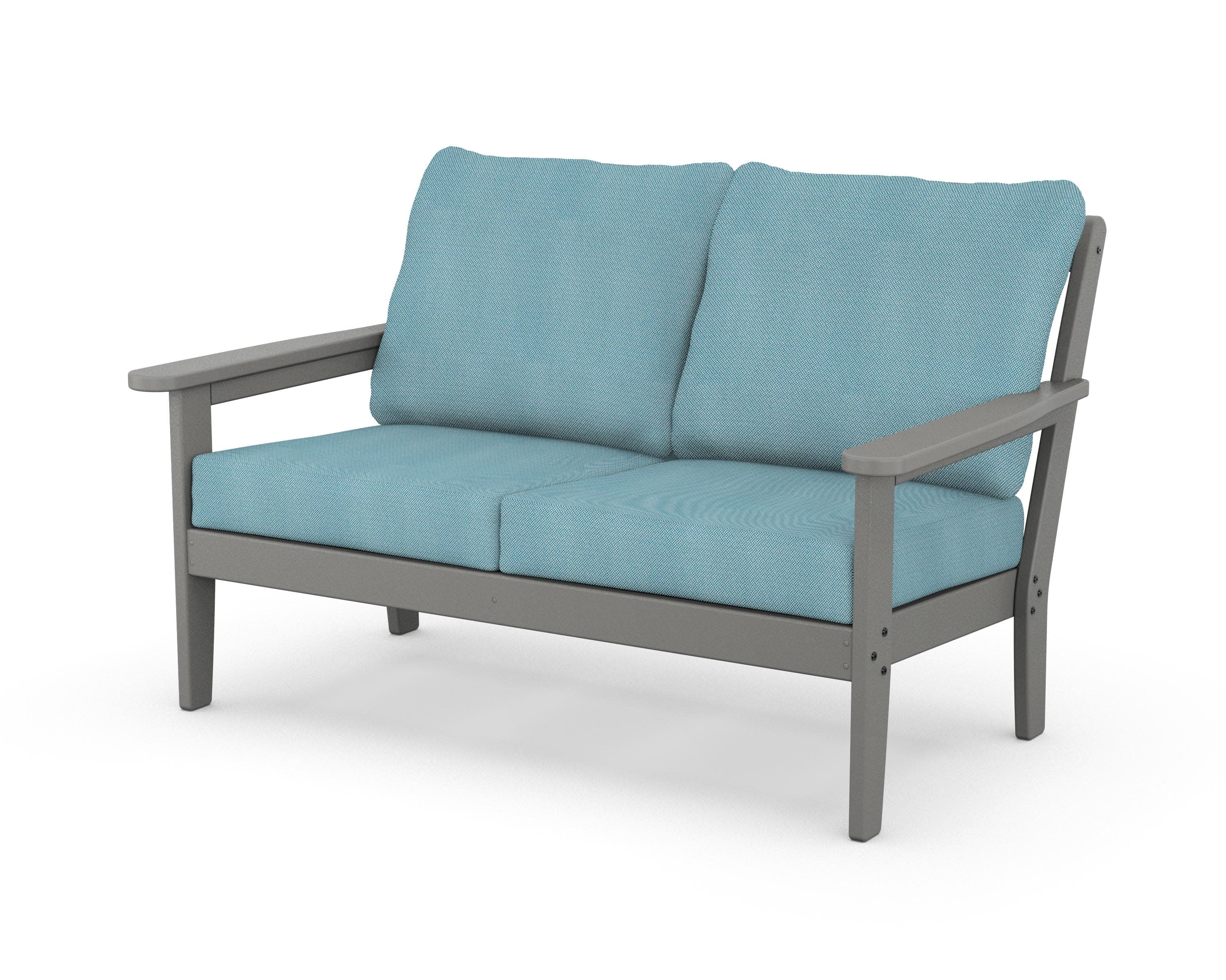 Cottage Deep Seating Loveseat in Slate Grey / Lattice Sky Blue