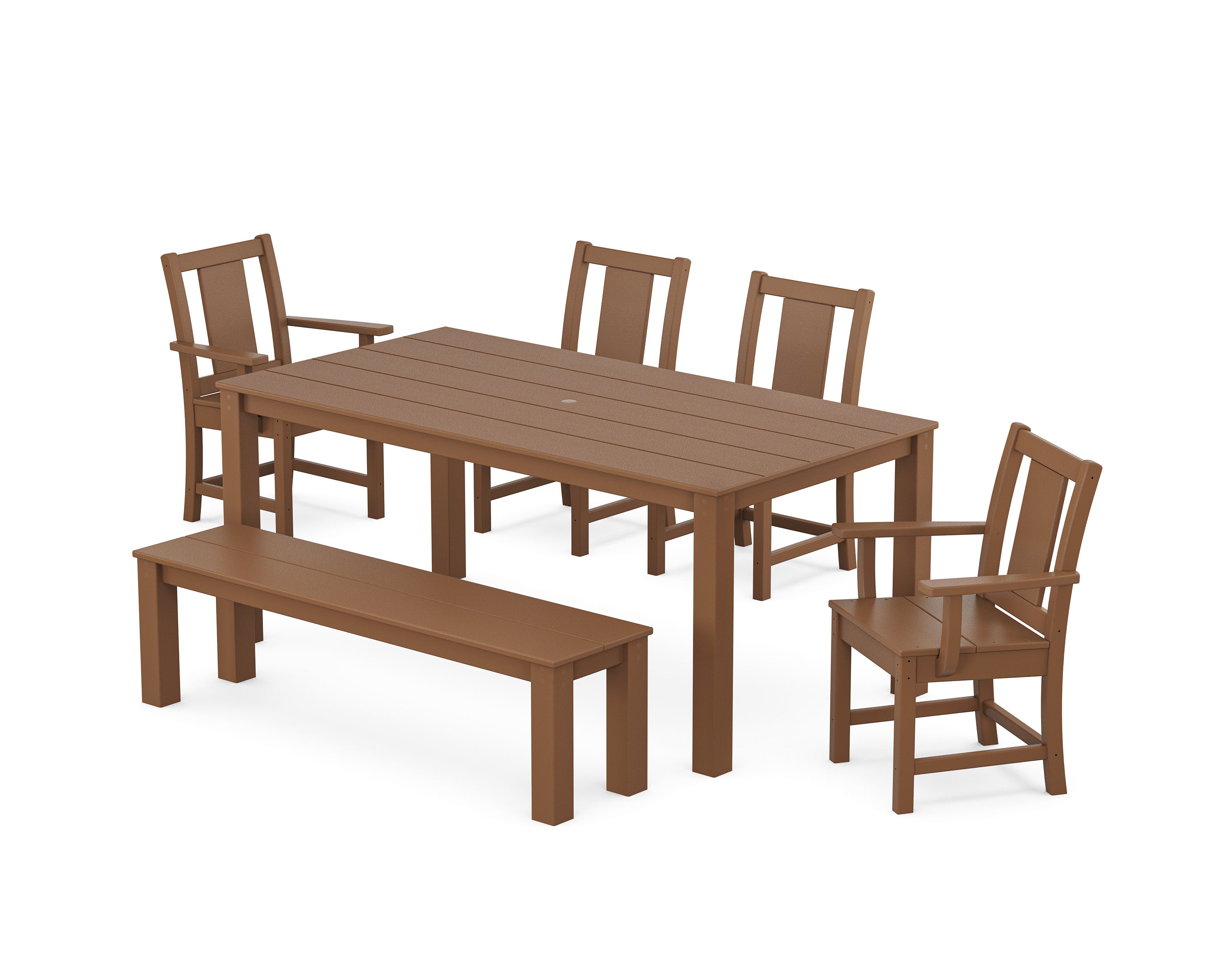 Prairie 6-Piece Parsons Dining Set with Bench in Teak