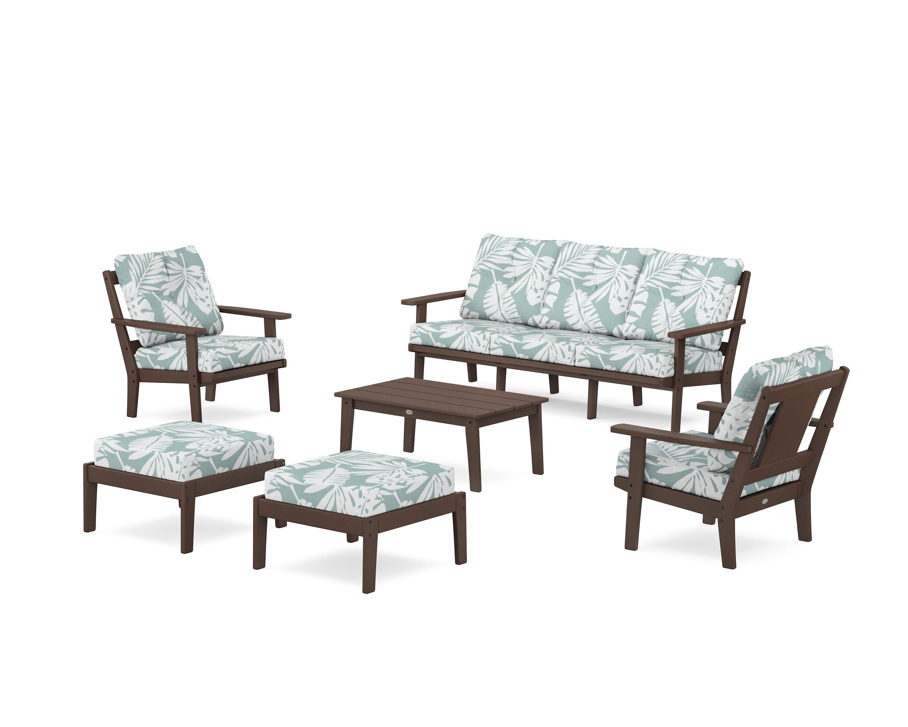 Prairie 6-Piece Lounge Sofa Set in Mahogany / Leaf Glacier Spa
