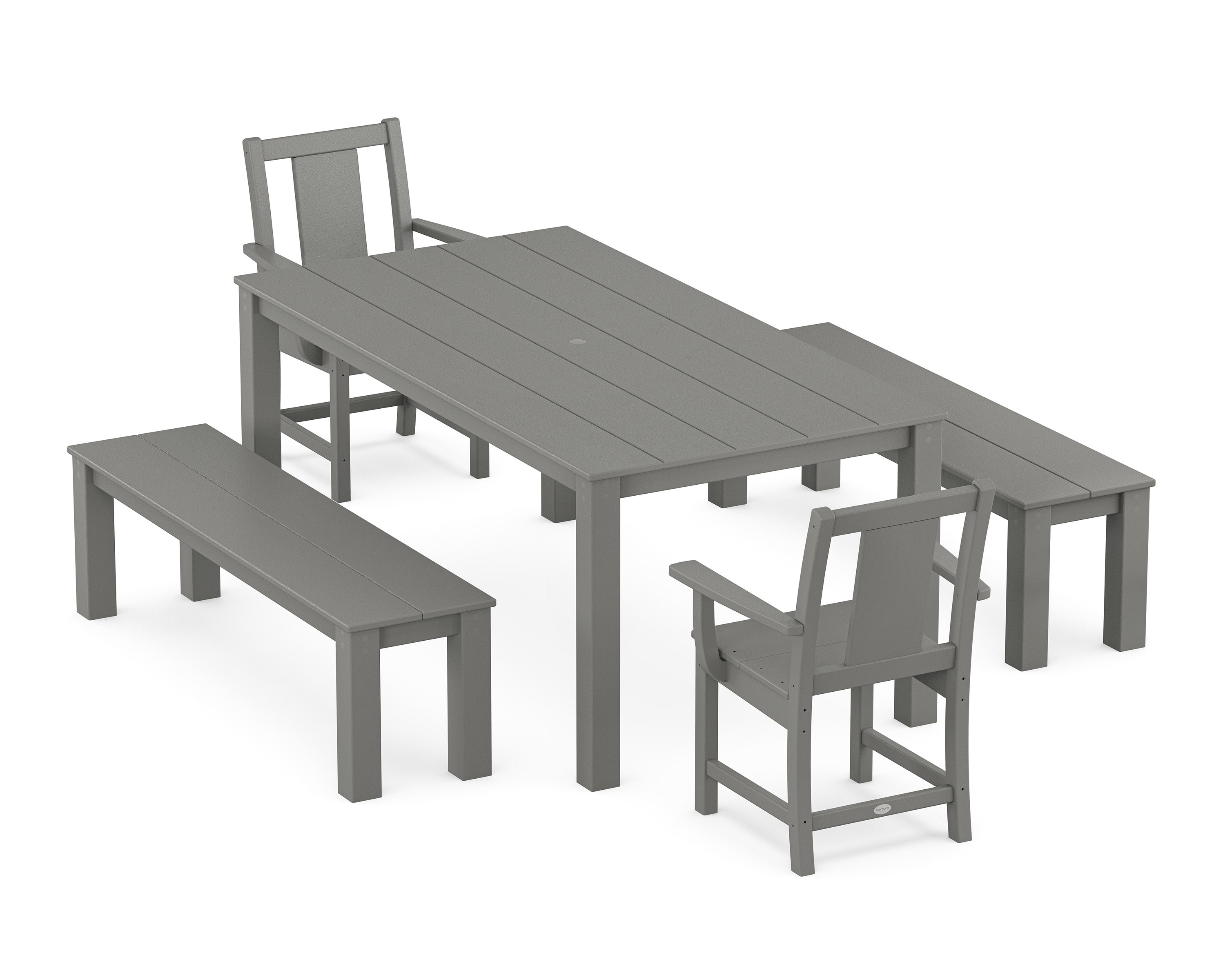 Prairie 5-Piece Parsons Dining Set with Benches in Slate Grey