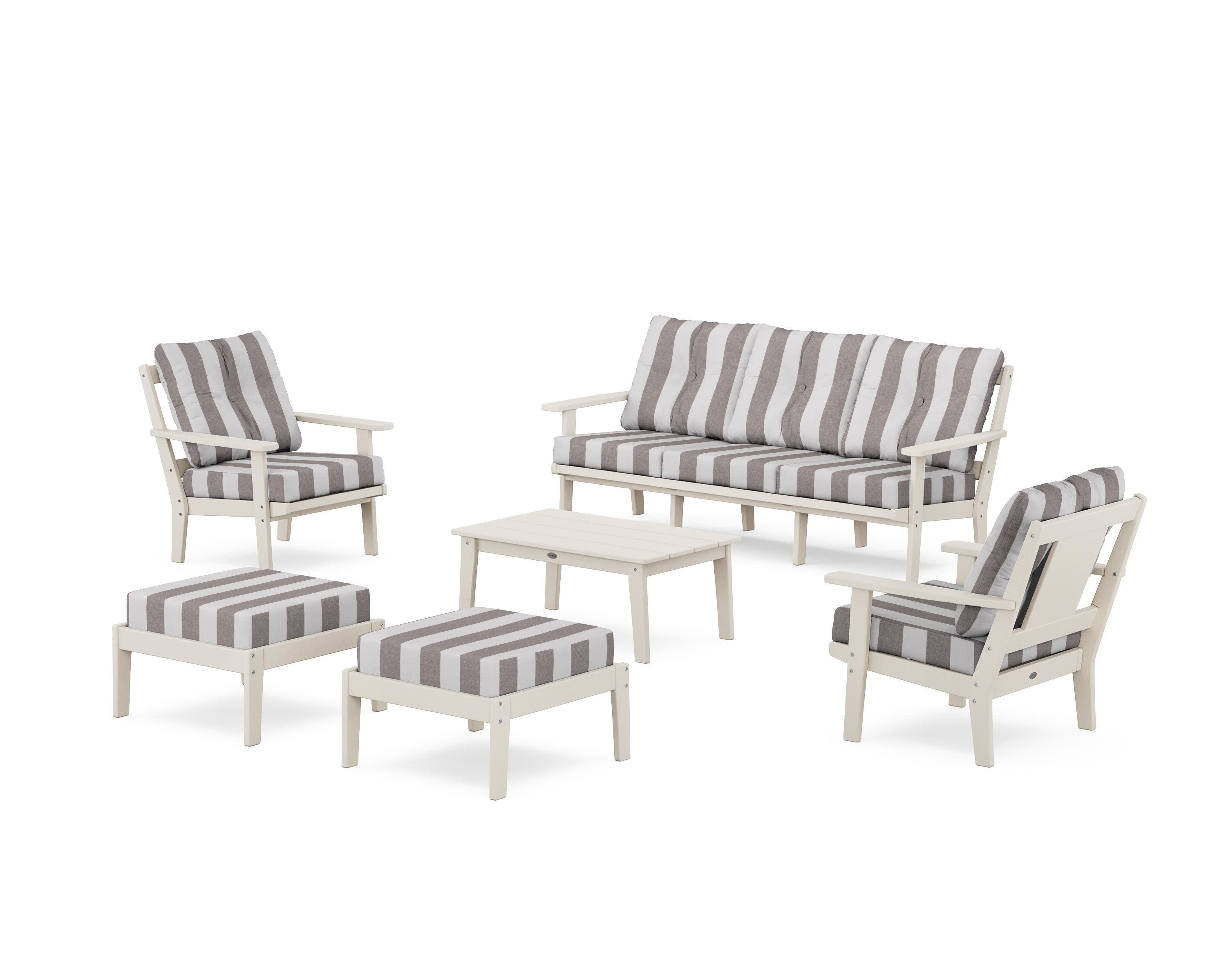 Prairie 6-Piece Lounge Sofa Set in Sand / Cabana Stripe Grey Mist