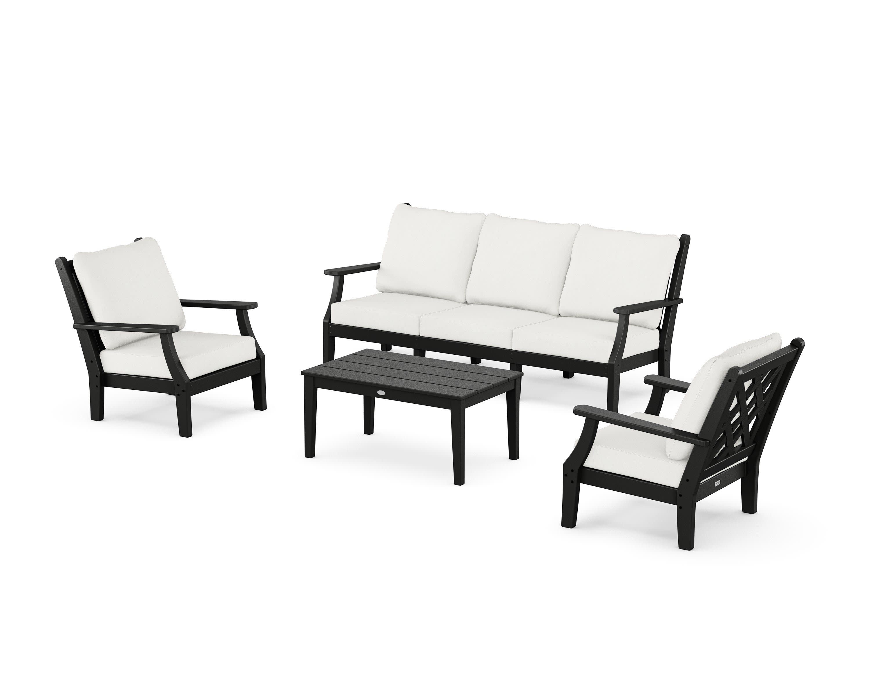 Wovendale 4-Piece Deep Seating Set with Sofa in Black / Natural Linen