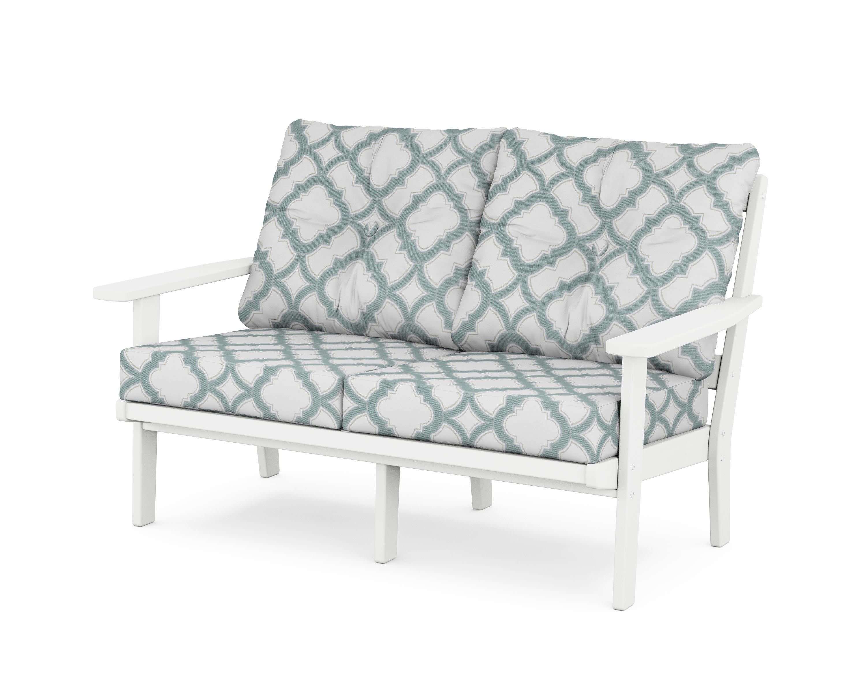 Prairie Deep SeatingLoveseat in White / Trellis Glacier Spa
