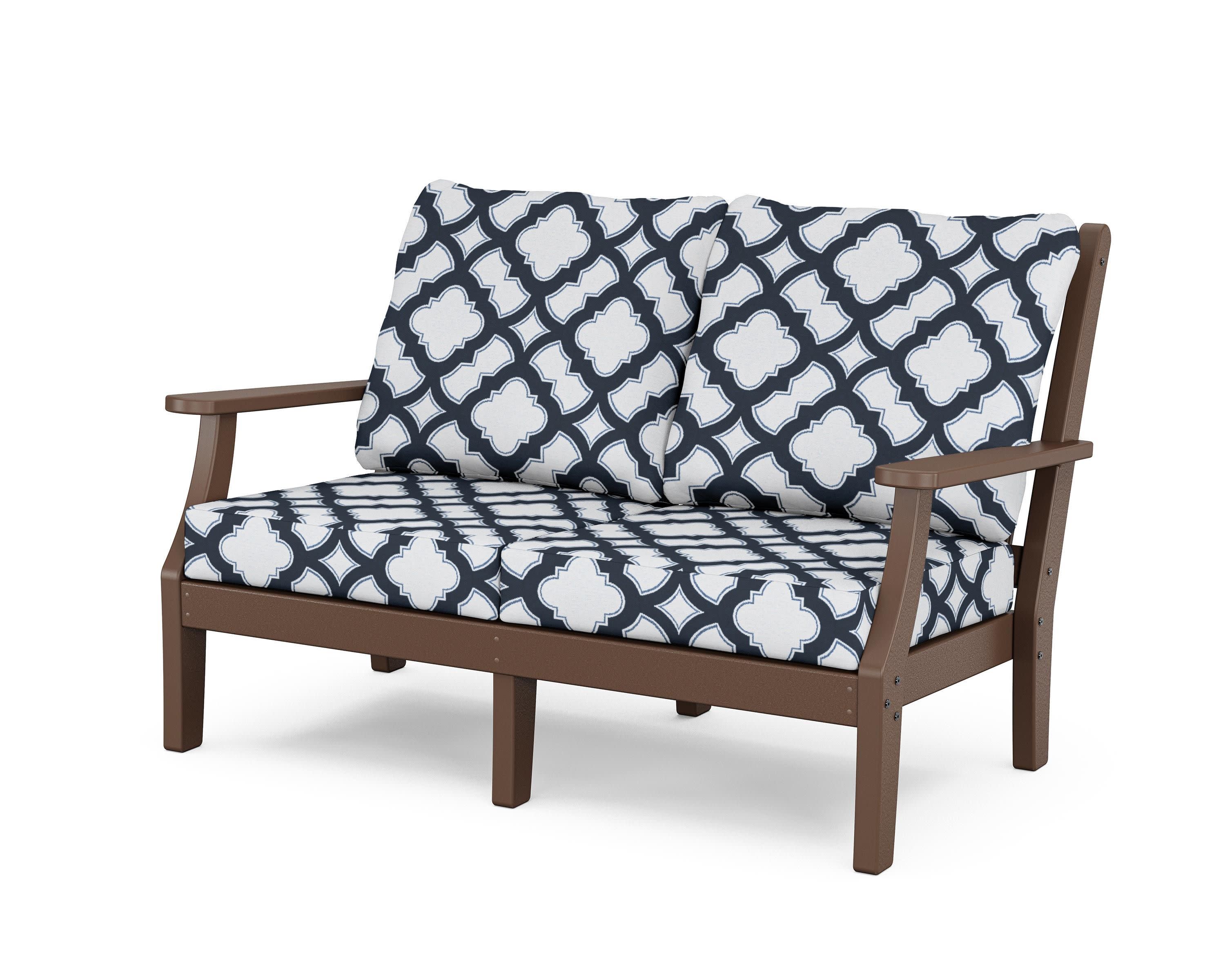 Wovendale Deep Seating Loveseat in Mahogany / Trellis Marine Indigo