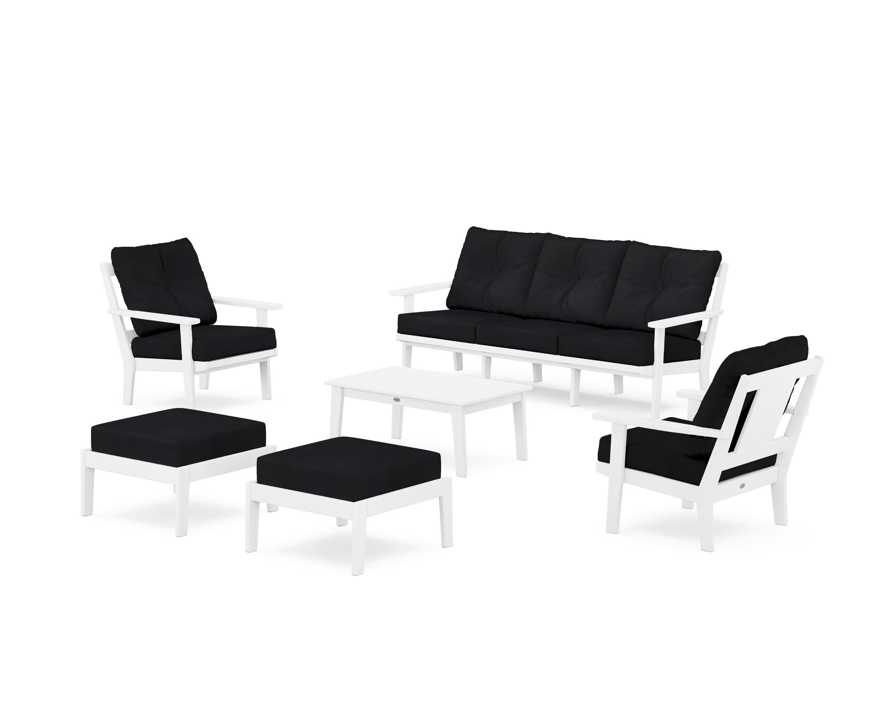Prairie 6-Piece Lounge Sofa Set in White / Midnight Linen
