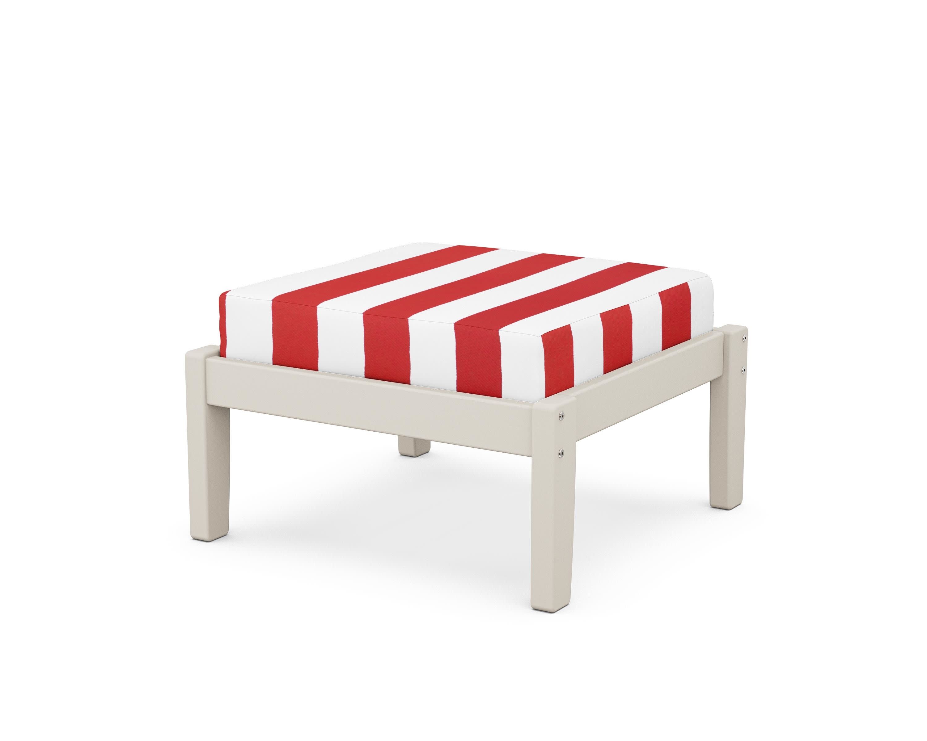 Deep Seating Ottoman in Sand / Cabana Stripe Crimson