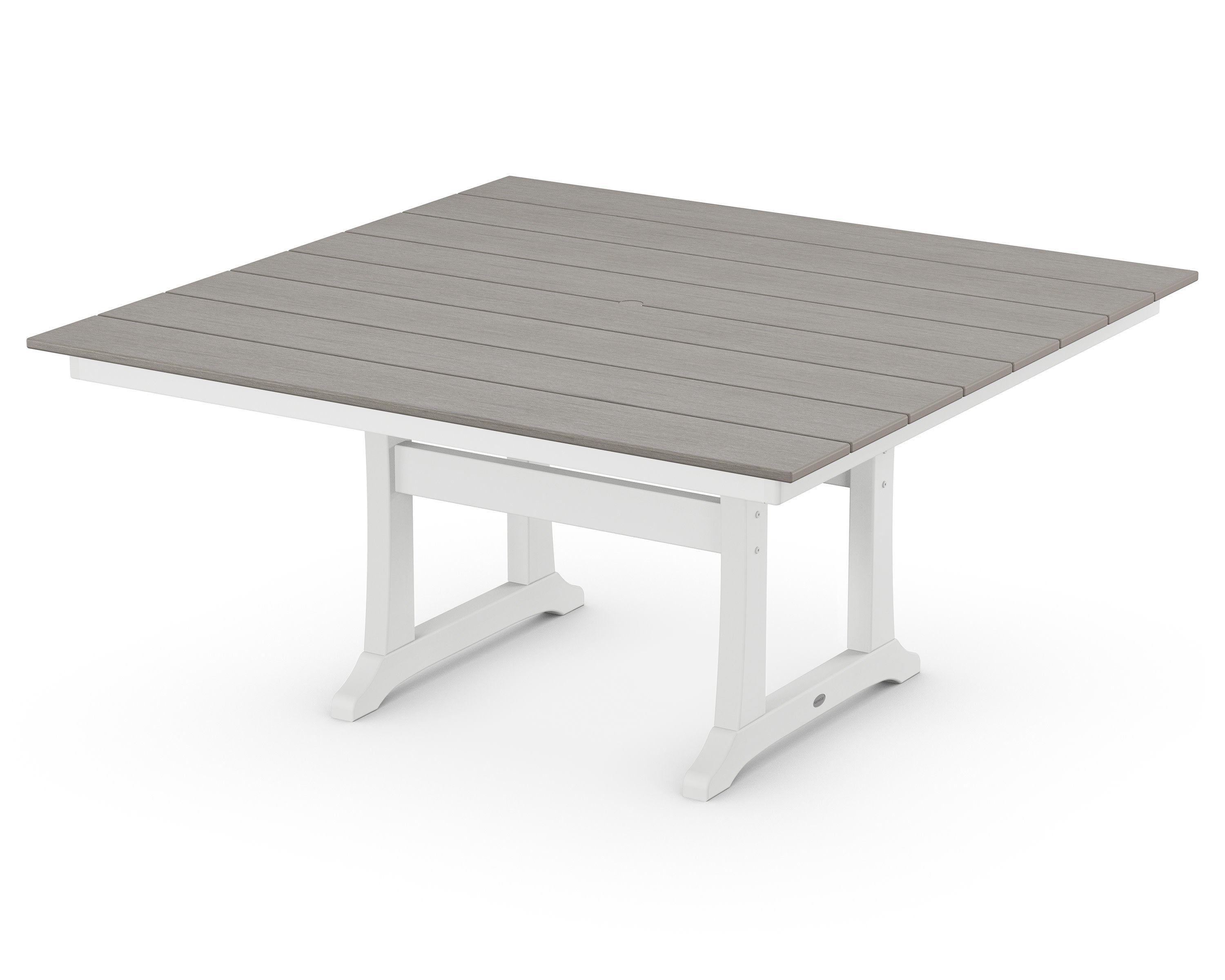 Farmhouse Trestle 59" Dining Table in White / Driftwood