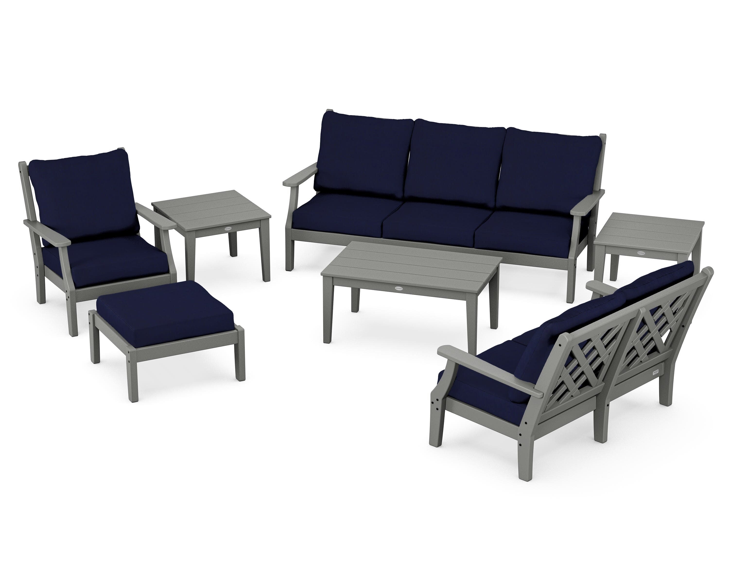 Wovendale 7-Piece Deep Seating Set in Slate Grey / Navy