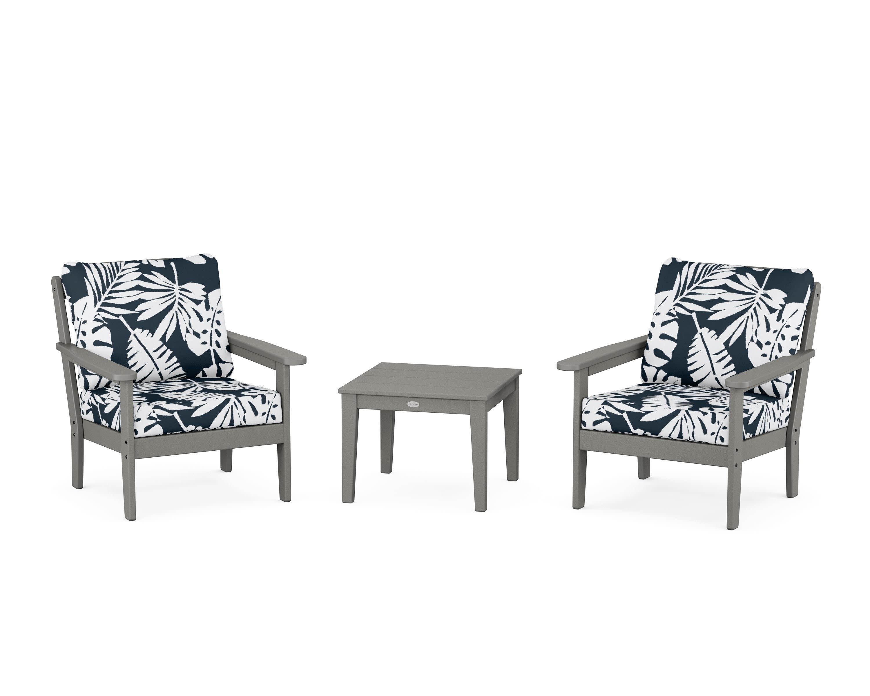 Cottage 3-Piece Deep Seating Set in Slate Grey / Leaf Marine Indigo