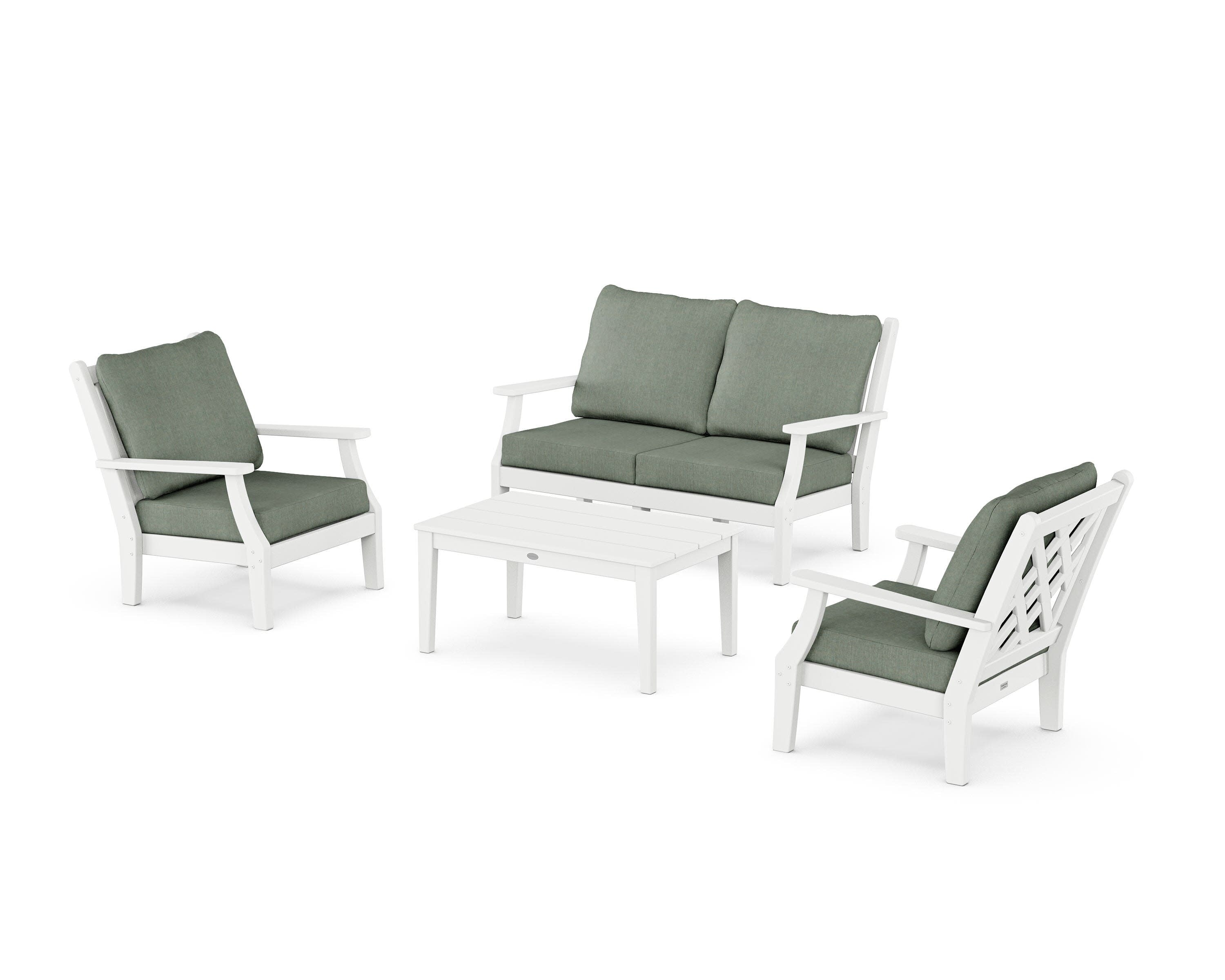Wovendale 4-Piece Deep Seating Set with Loveseat in White / Cast Sage