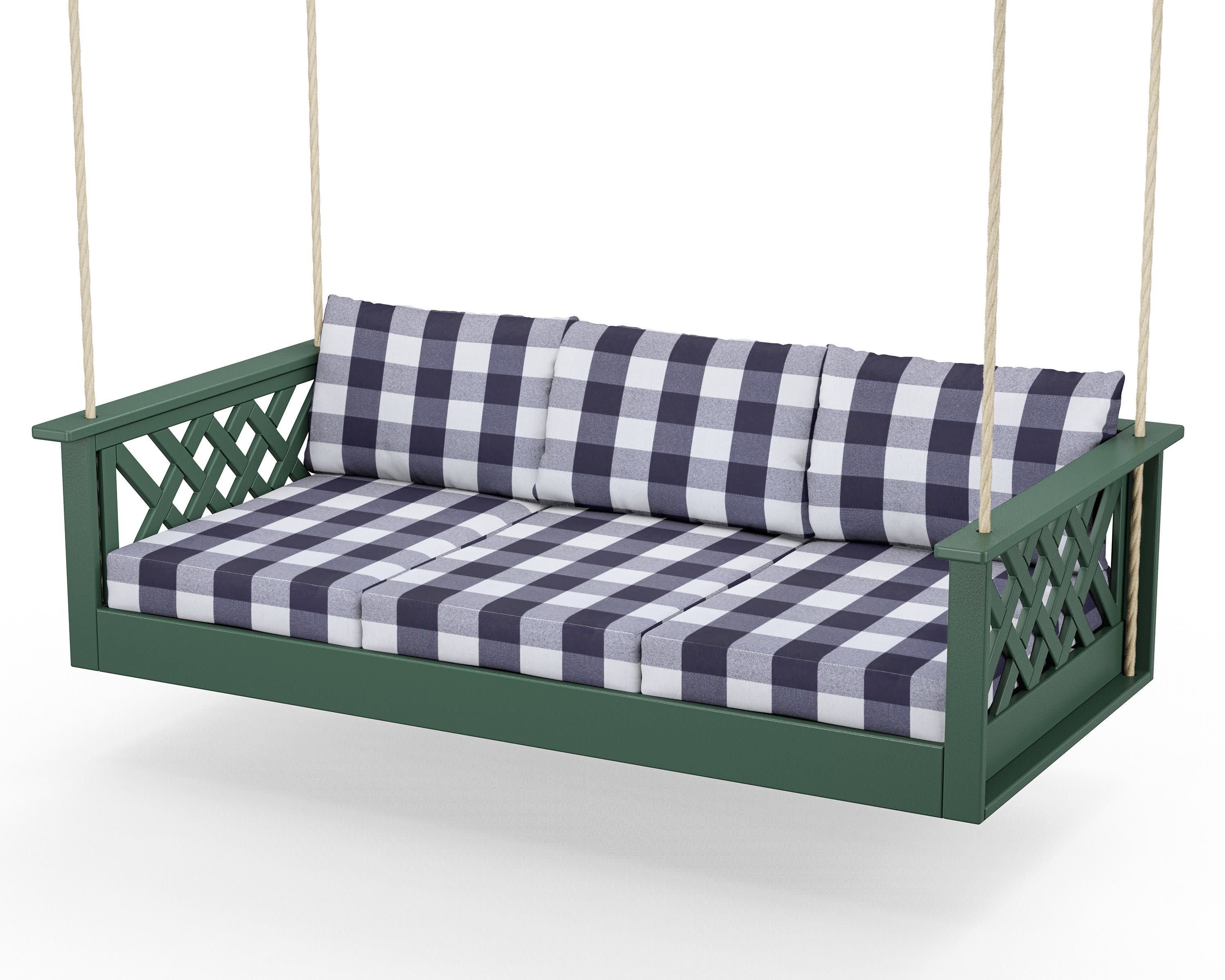 Wovendale Daybed Swing in Green / Buffalo Plaid Navy