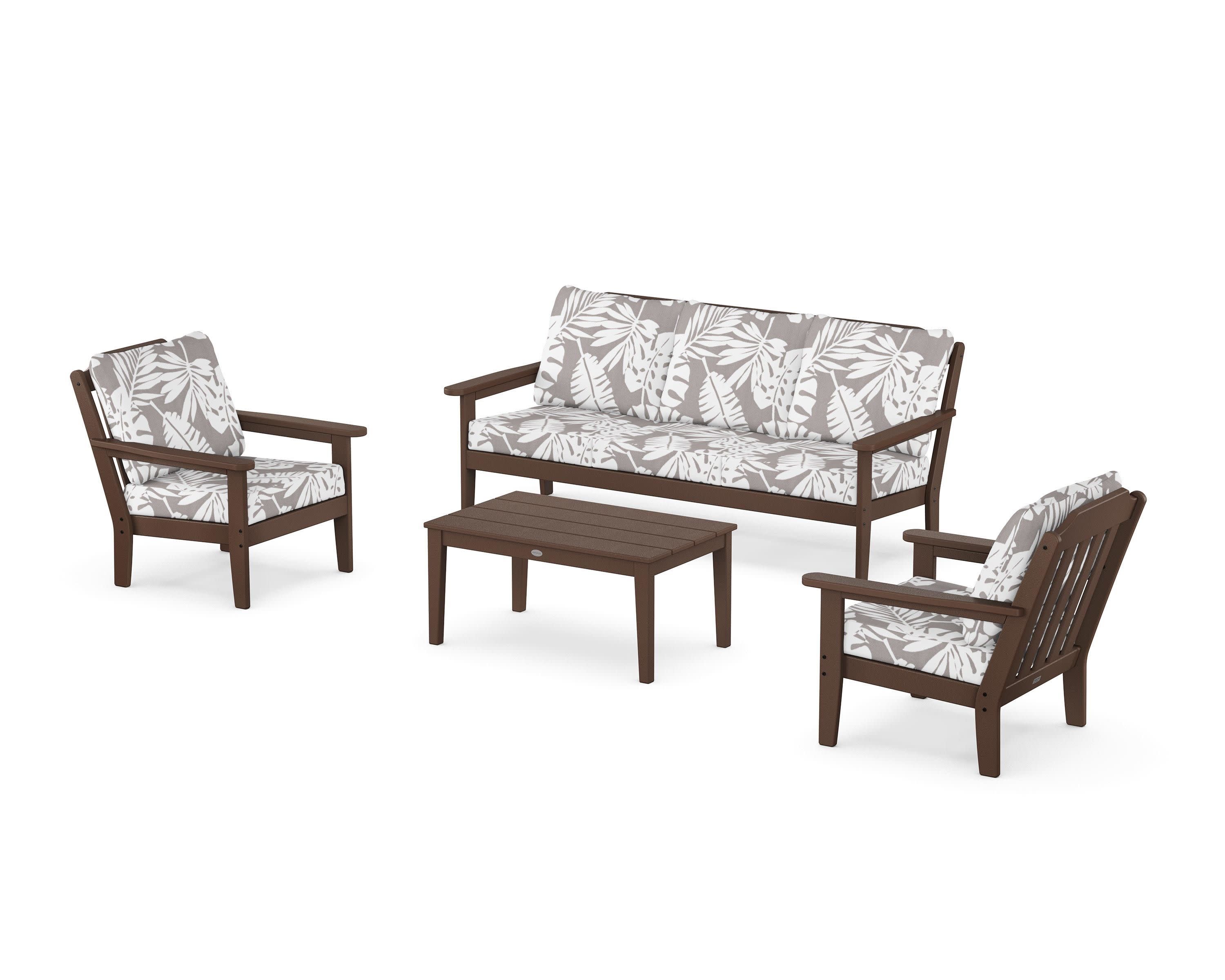 Cottage 4-Piece Deep Seating Set with Sofa in Mahogany / Leaf Grey Mist