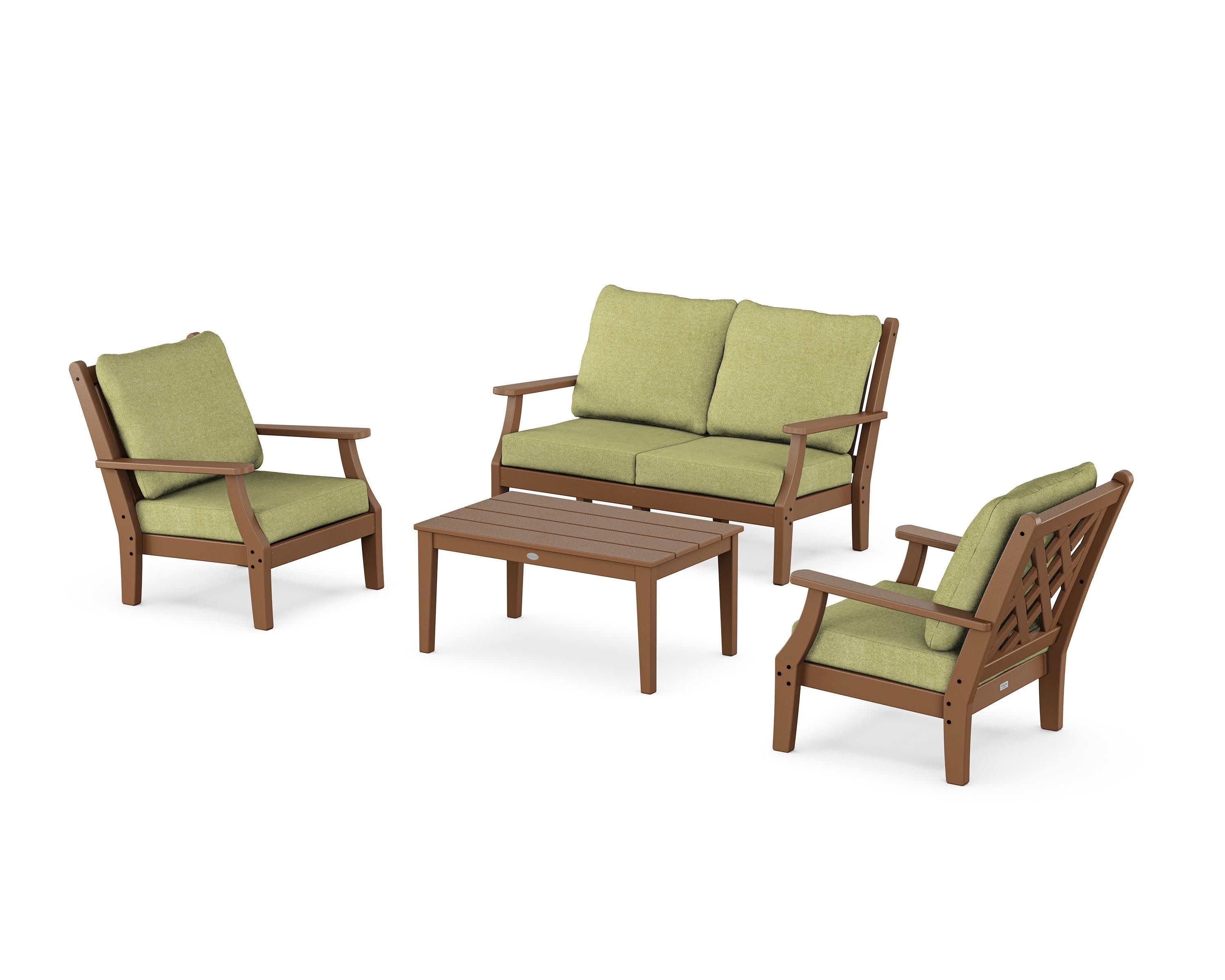 Wovendale 4-Piece Deep Seating Set with Loveseat in Teak / Chartreuse Boucle
