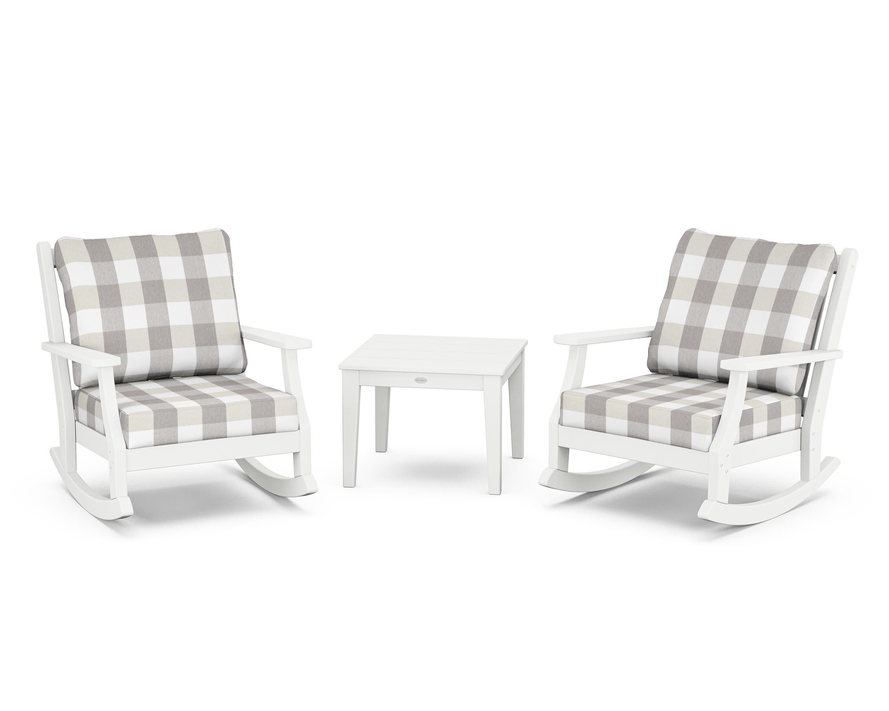 Wovendale 3-Piece Deep Seating Rocker Set in White / Buffalo Plaid Grey Mist