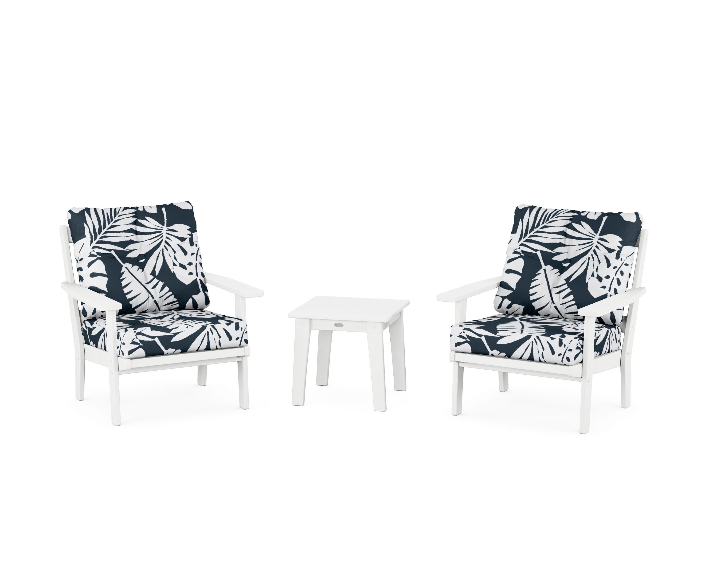 Prairie 3-Piece Deep Seating Set in White / Leaf Marine Indigo