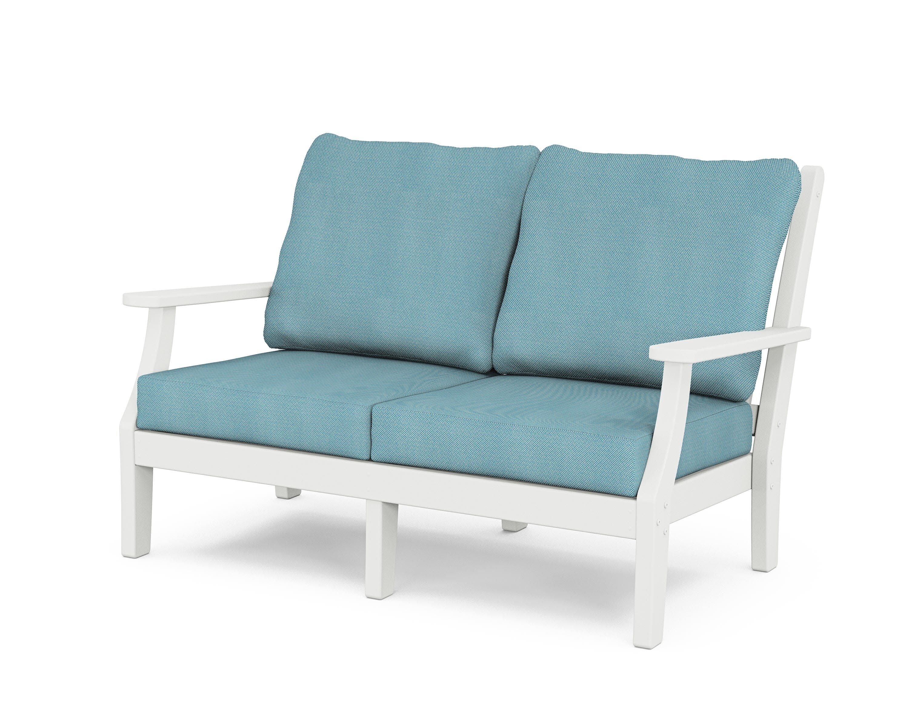 Wovendale Deep Seating Loveseat in White / Lattice Sky Blue