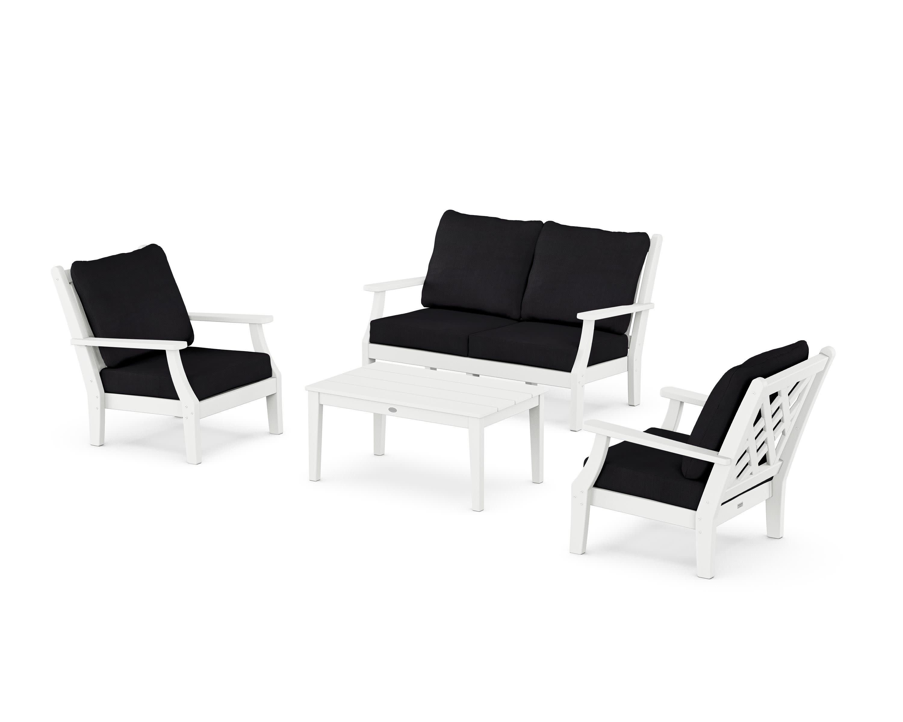 Wovendale 4-Piece Deep Seating Set with Loveseat in White / Midnight Linen