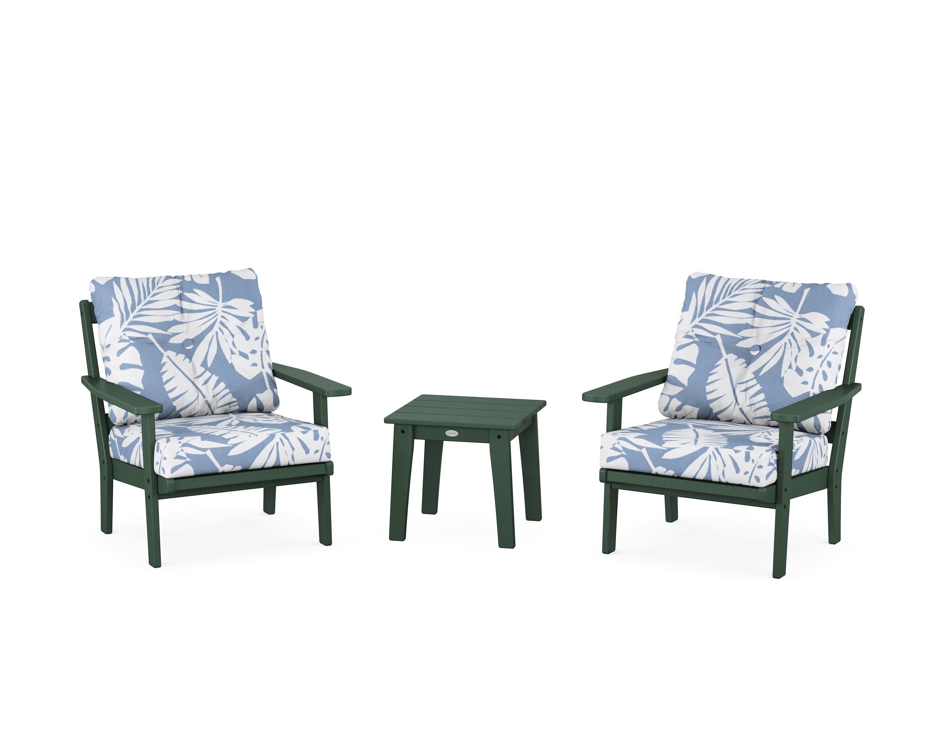 Prairie 3-Piece Deep Seating Set in Green / Leaf Sky Blue