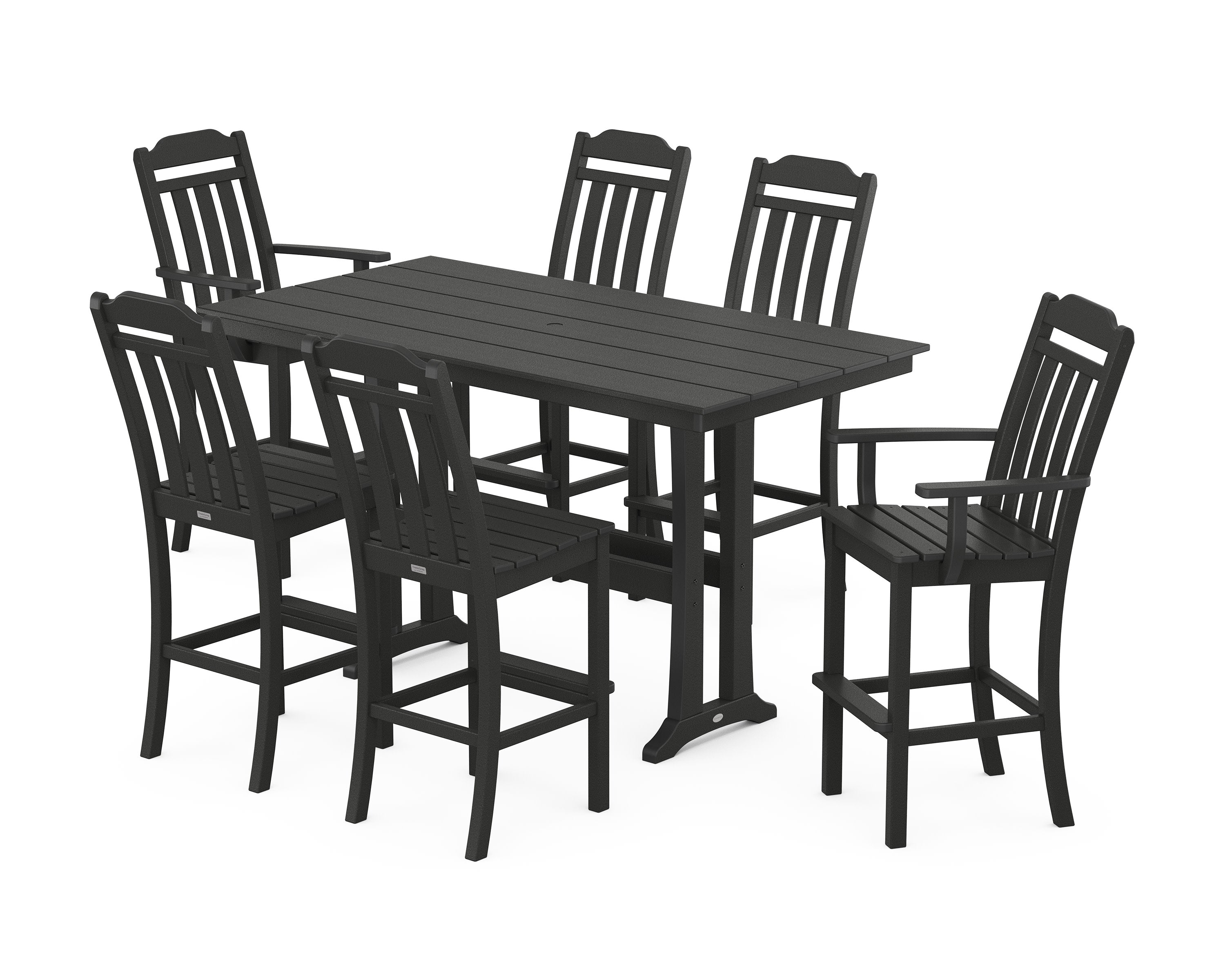 Cottage 7-Piece Farmhouse Bar Set with Trestle Legs in Black