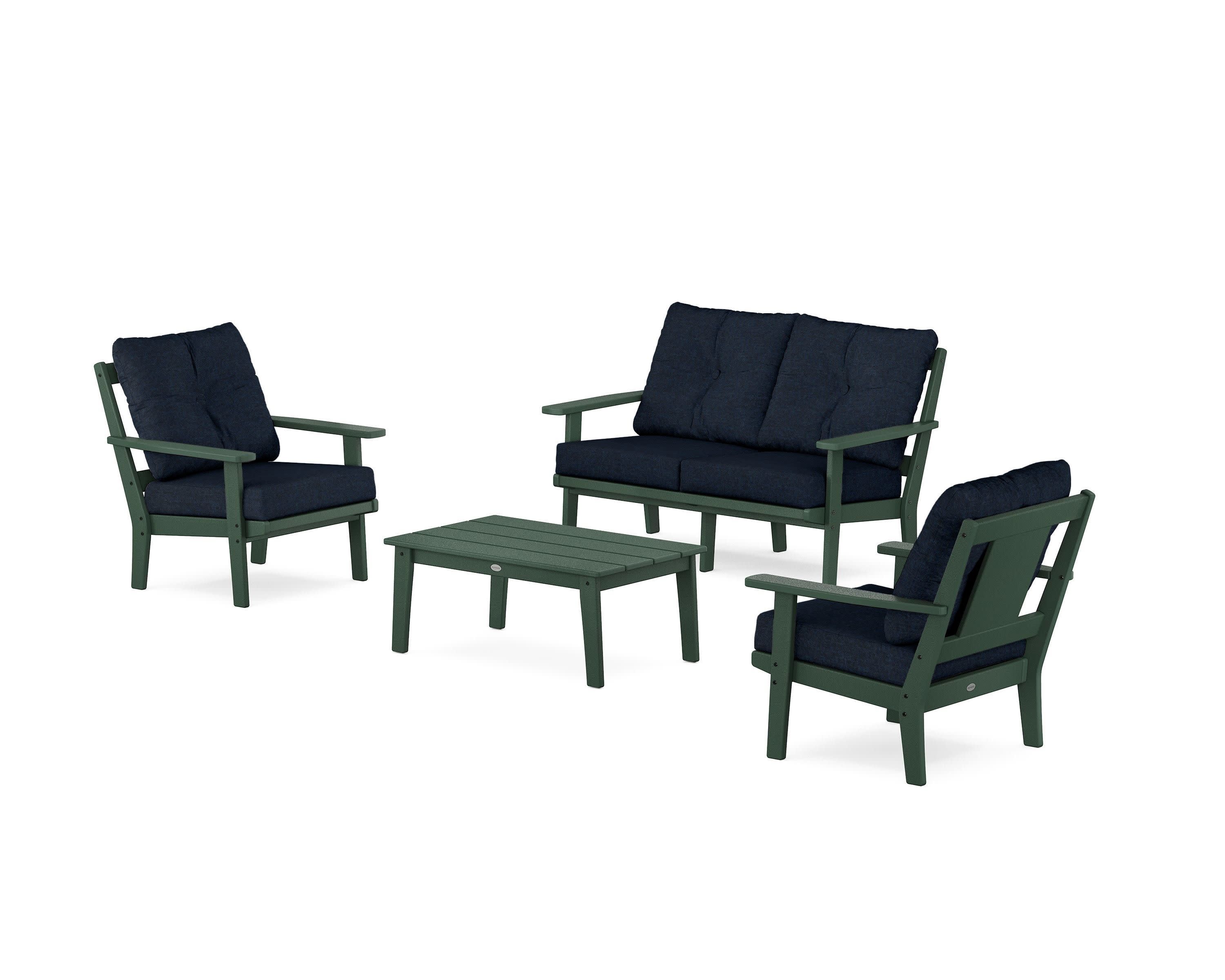 Prairie 4-Piece Deep Seating Set with Loveseat in Green / Marine Indigo