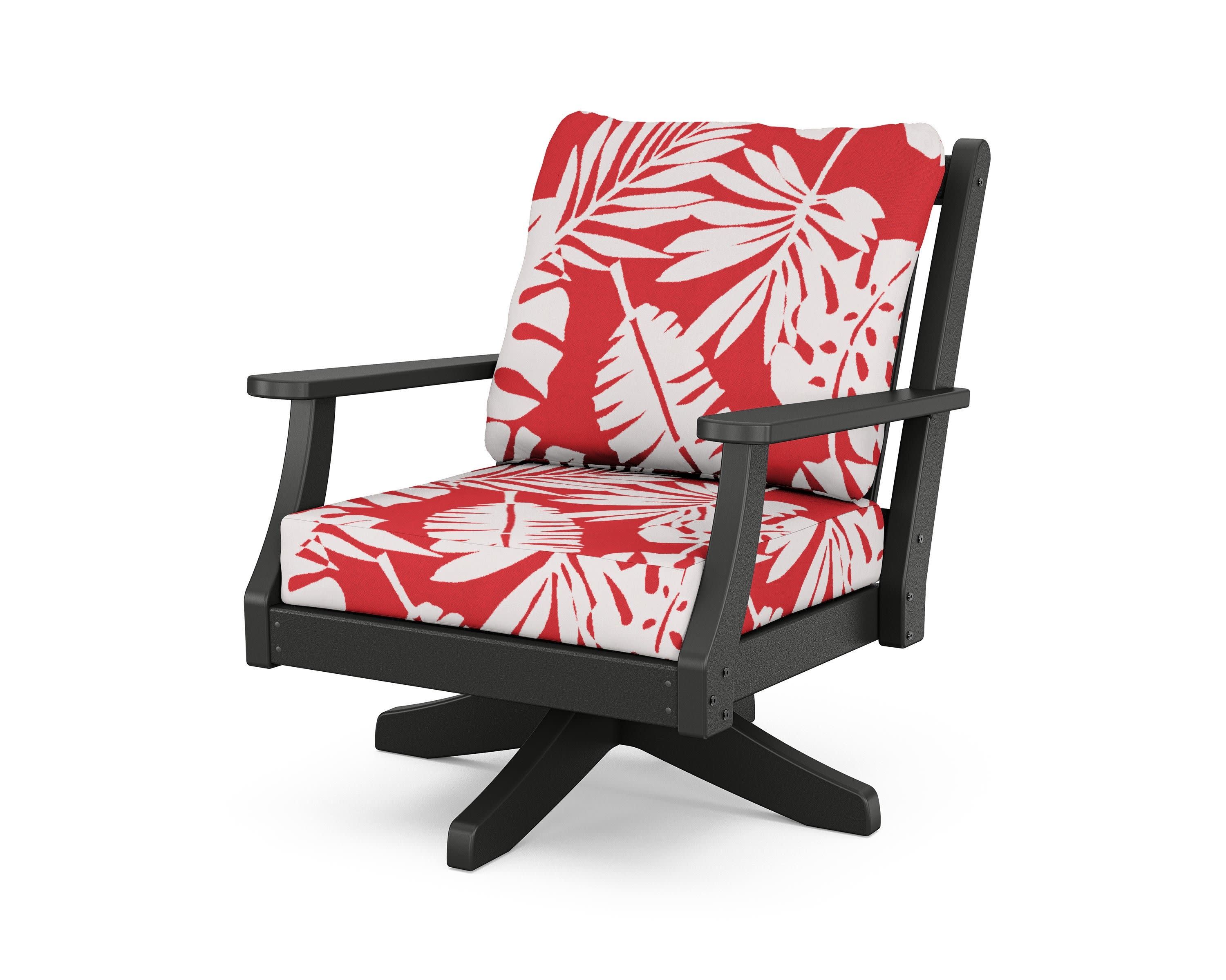 Wovendale Deep Seating Swivel Chair in Black / Leaf Crimson