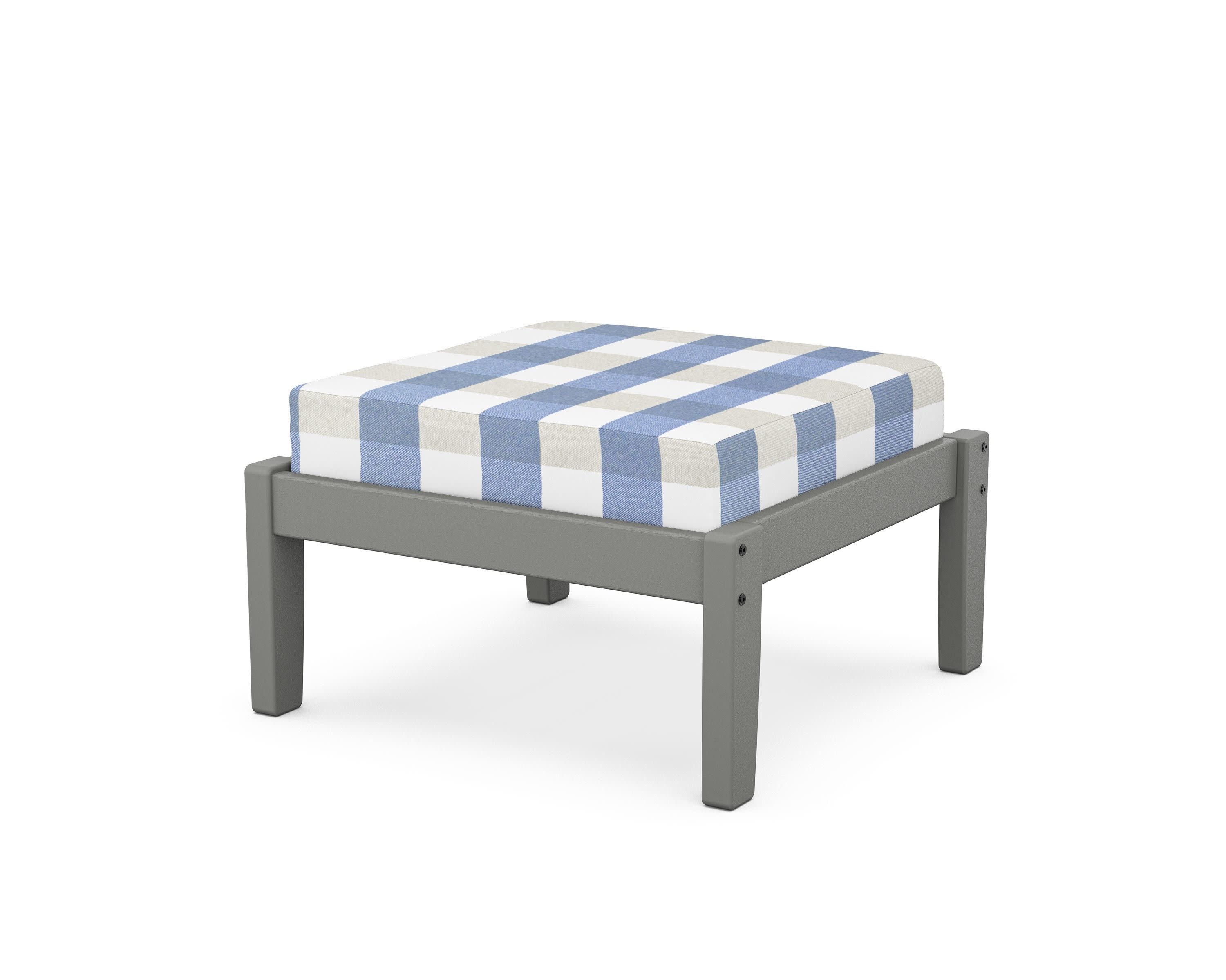 Deep Seating Ottoman in Slate Grey / Buffalo Plaid Sky Blue