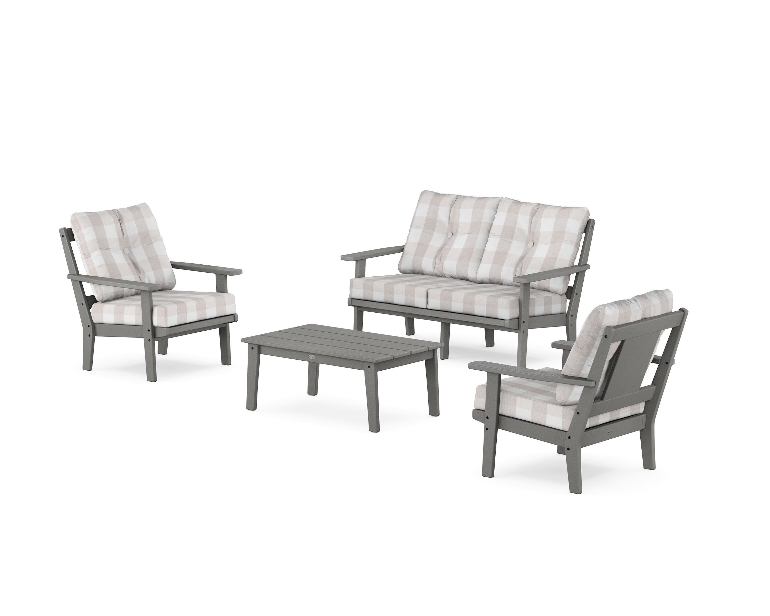 Prairie 4-Piece Deep Seating Set with Loveseat in Slate Grey / Buffalo Plaid Dune Burlap
