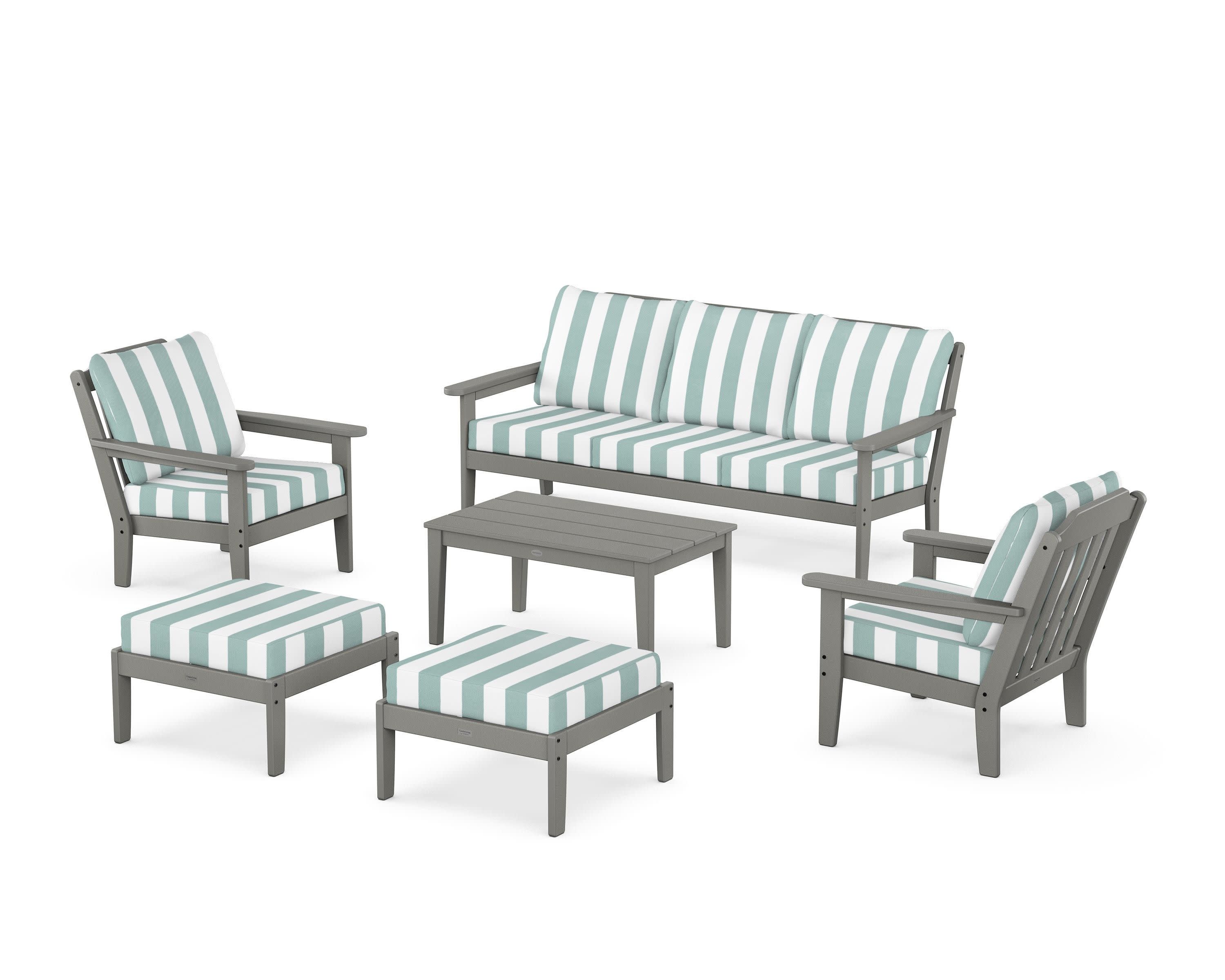 Cottage 6-Piece Lounge Sofa Set in Slate Grey / Cabana Stripe Glacier Spa