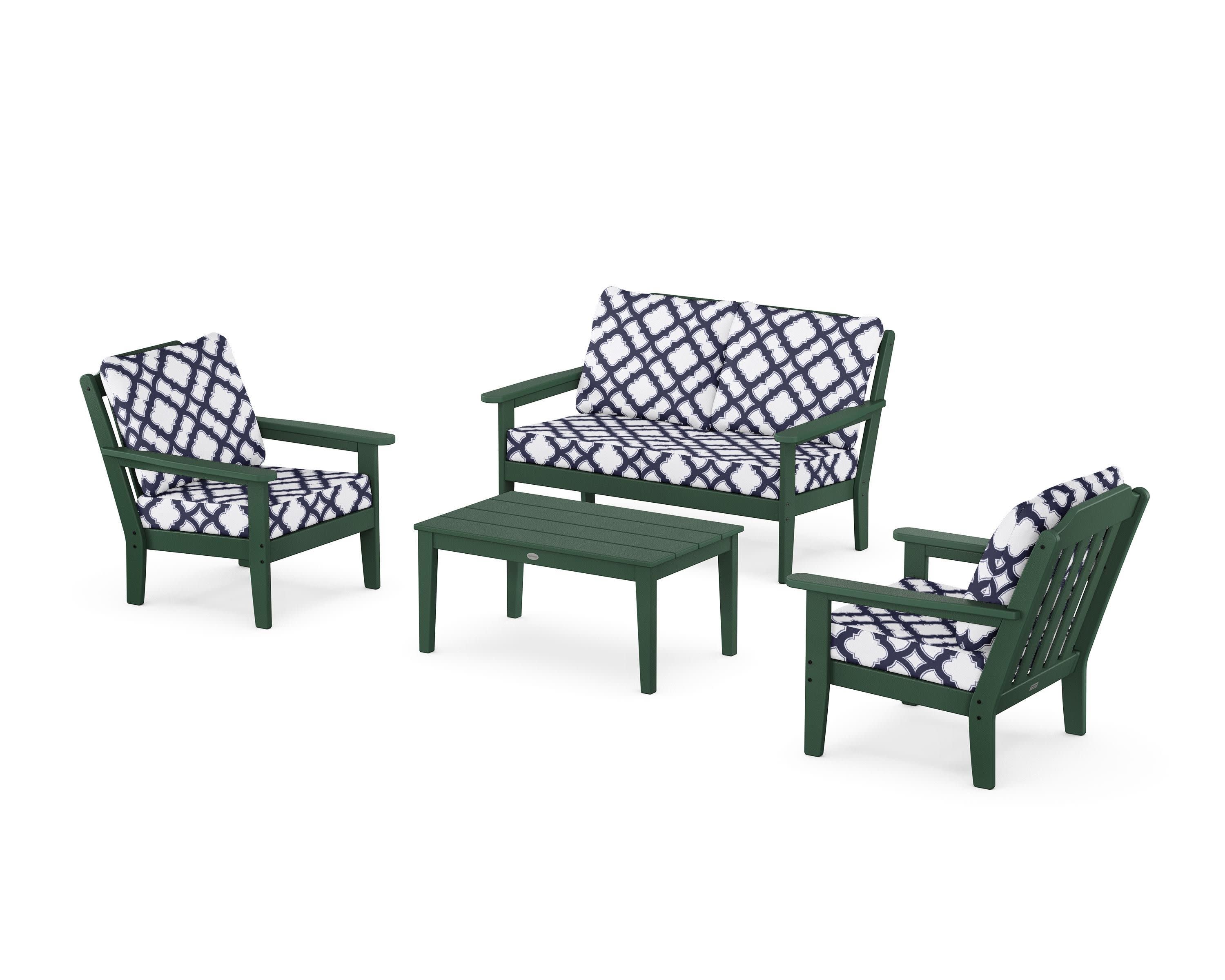 Cottage 4-Piece Deep Seating Set with Loveseat in Green / Trellis Navy