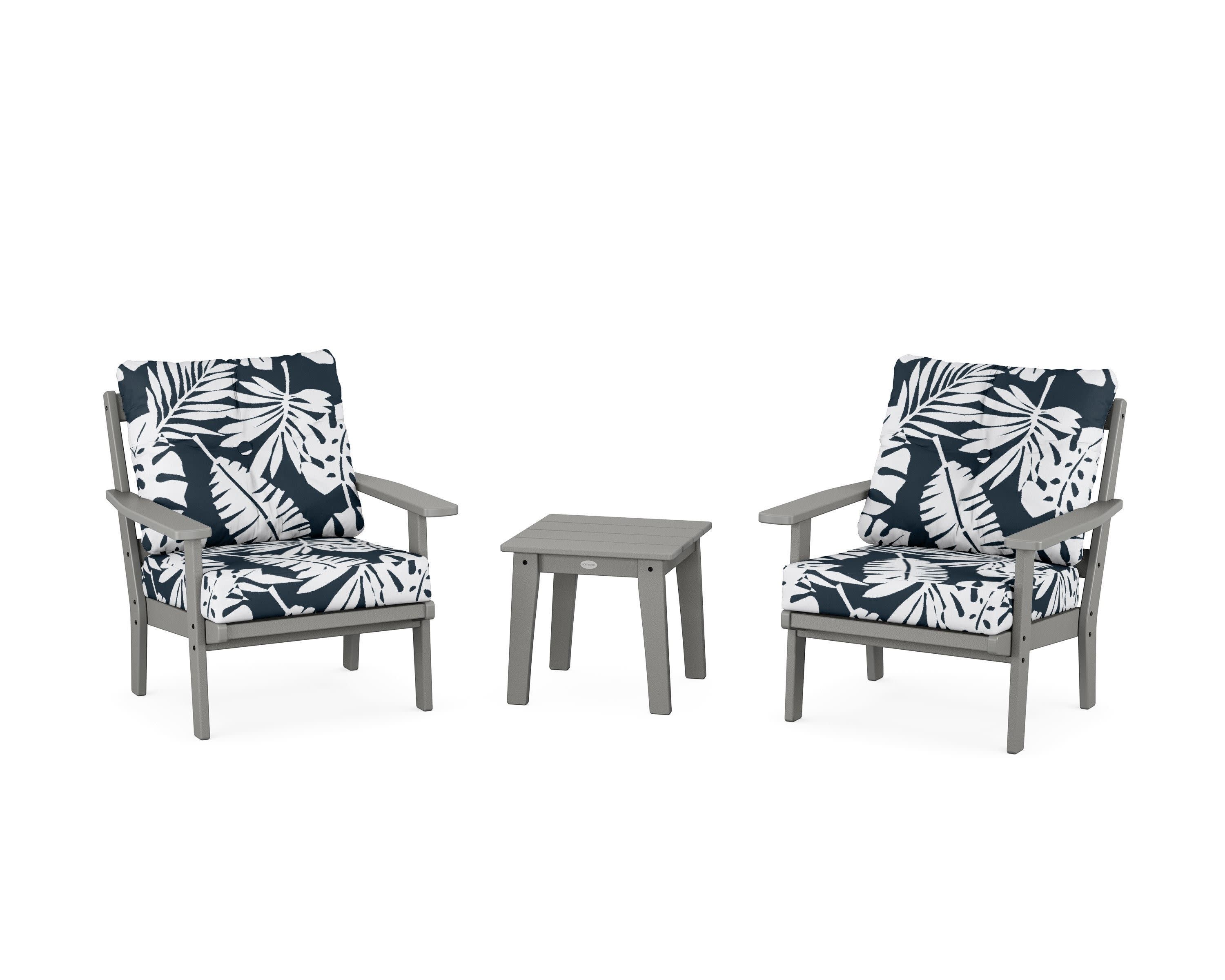 Prairie 3-Piece Deep Seating Set in Slate Grey / Leaf Marine Indigo