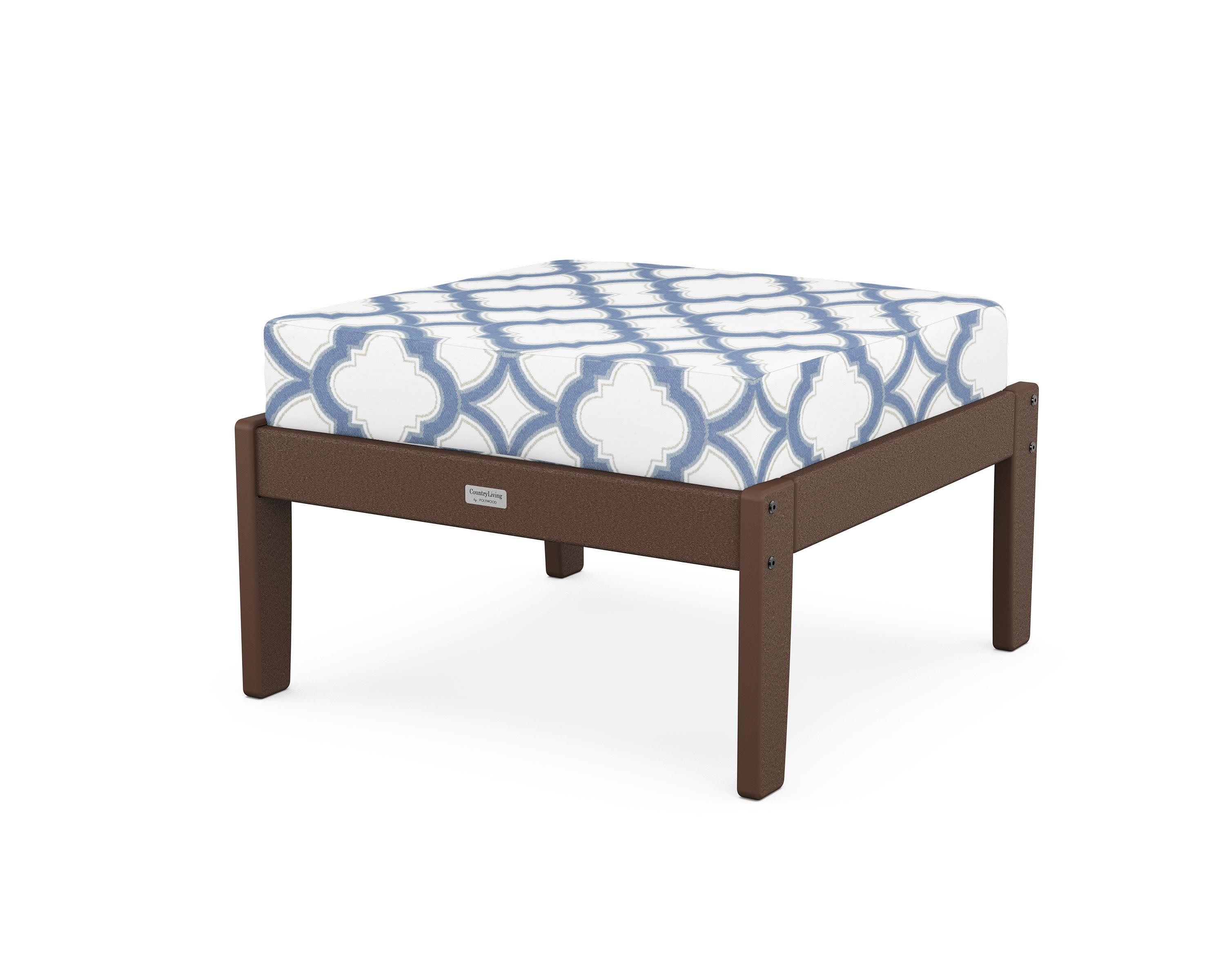 Cottage Deep Seating Ottoman in Mahogany / Trellis Sky Blue