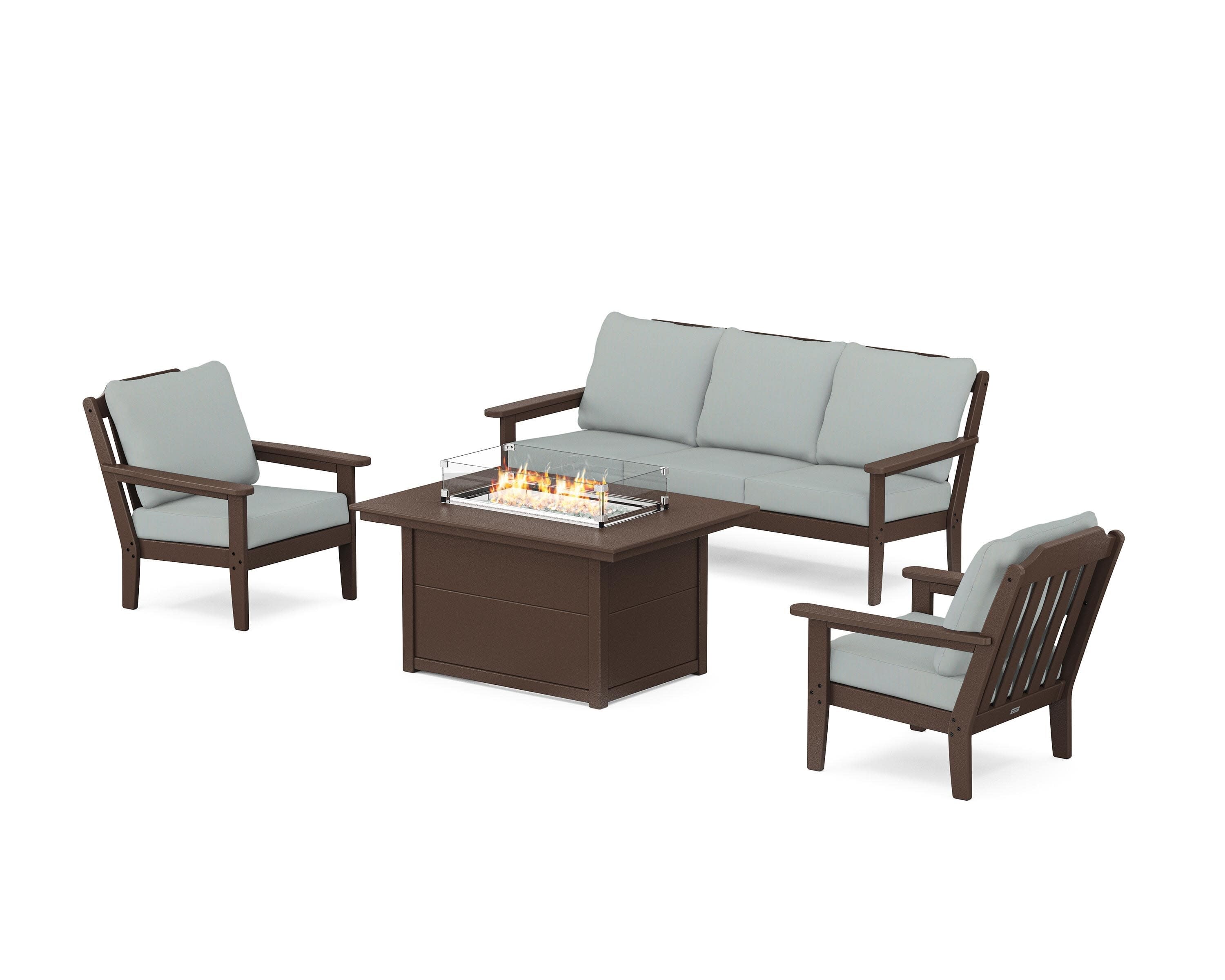 Cottage Deep Seating Fire Pit Table Set in Mahogany / Spa
