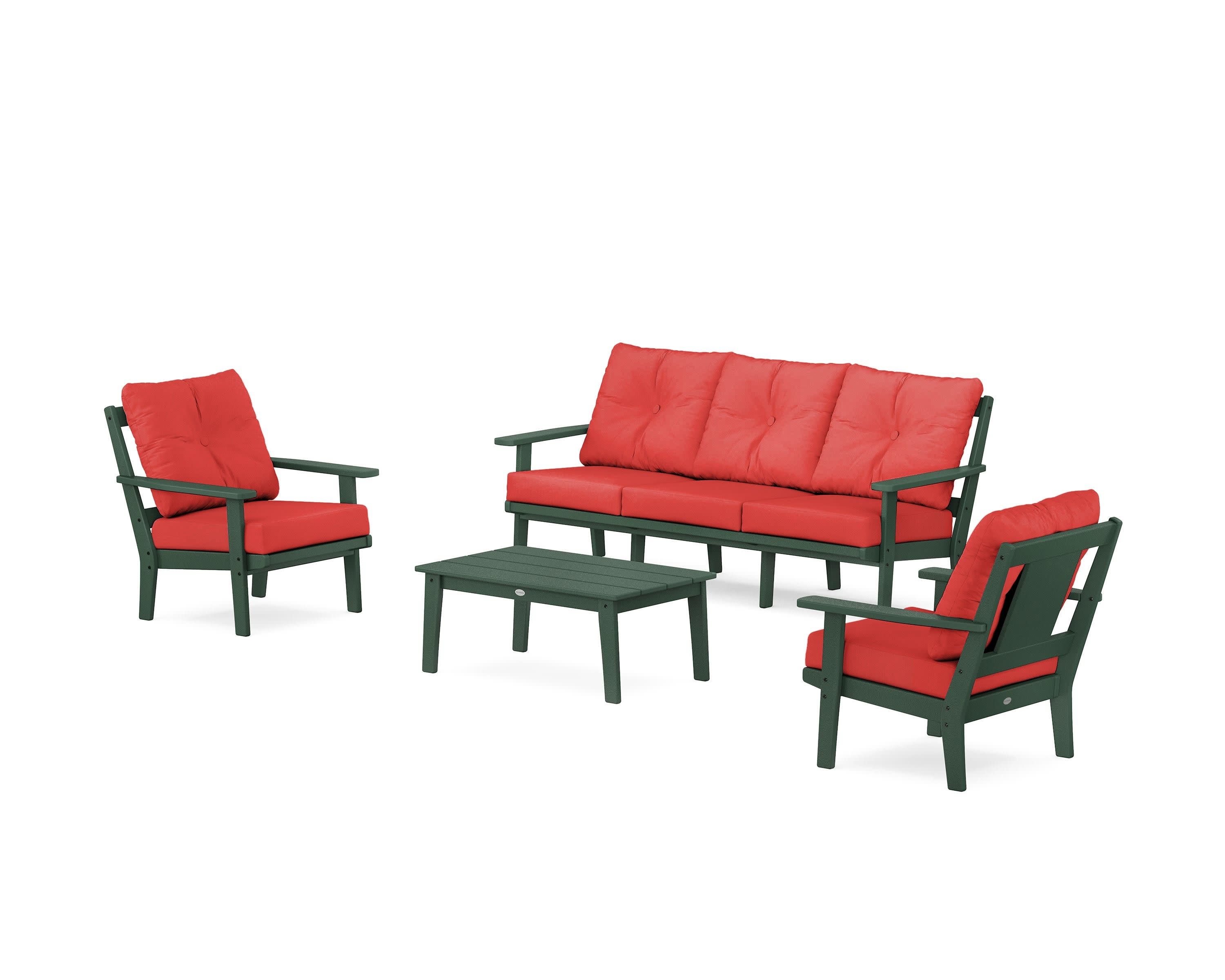 Prairie 4-Piece Deep Seating Set with Sofa in Green / Crimson Linen