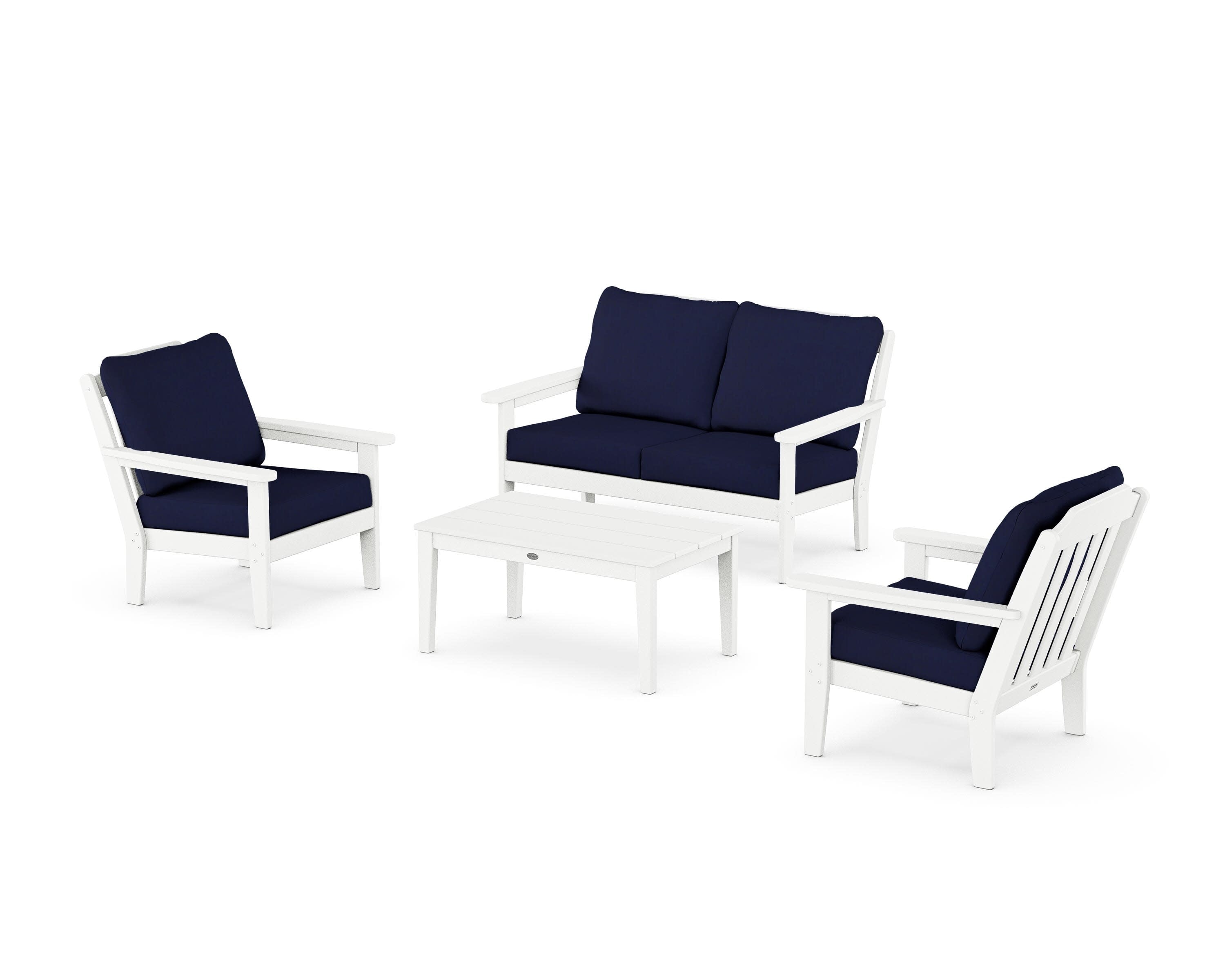 Cottage 4-Piece Deep Seating Set with Loveseat in White / Navy