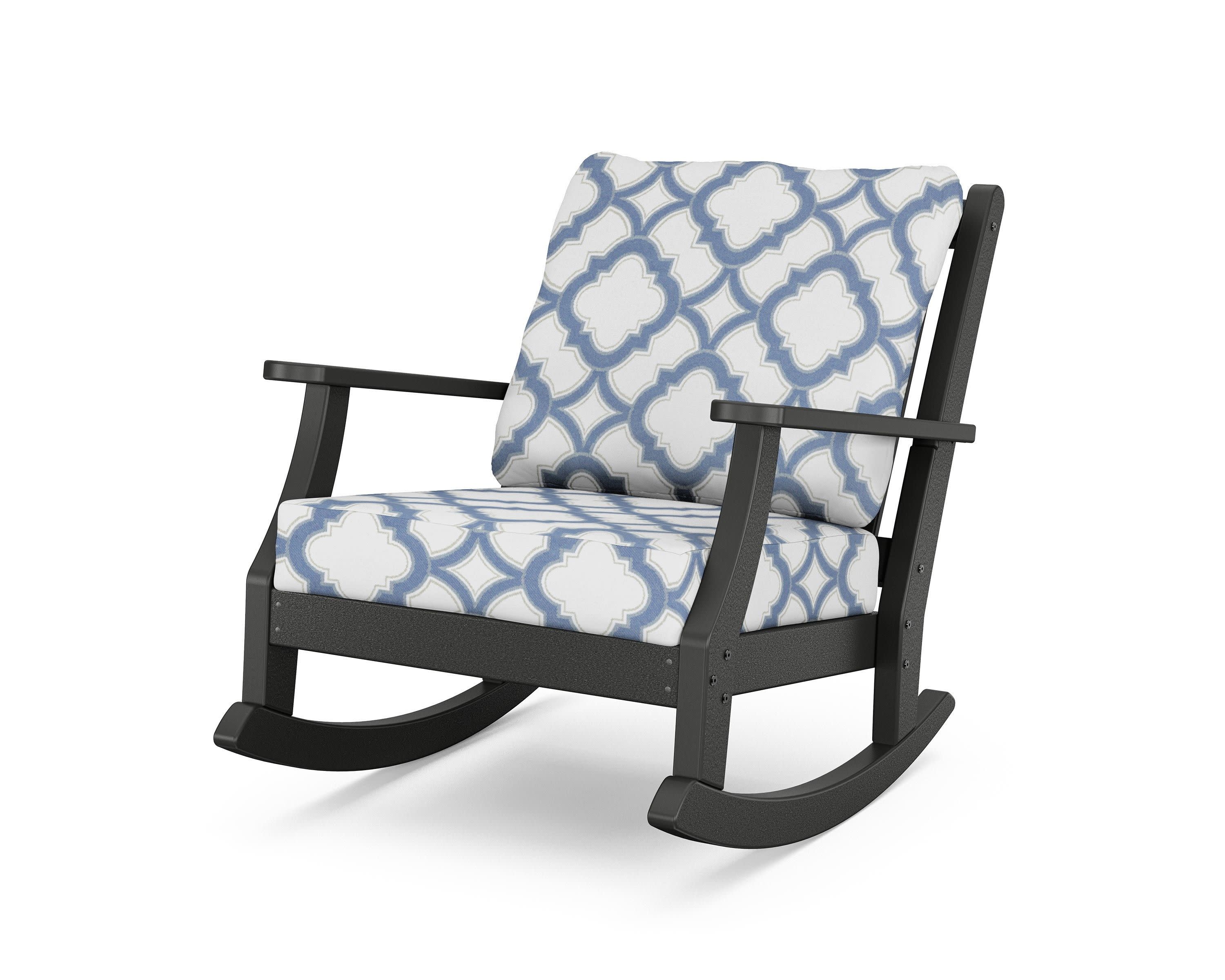 Wovendale Deep Seating Rocking Chair in Black / Trellis Sky Blue