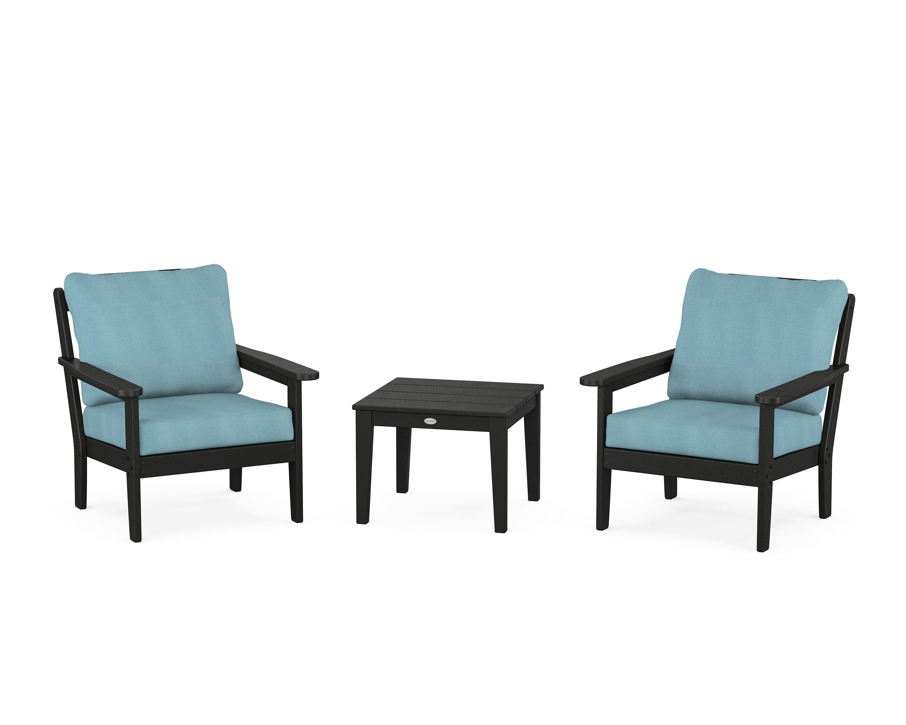 Cottage 3-Piece Deep Seating Set in Black / Lattice Sky Blue